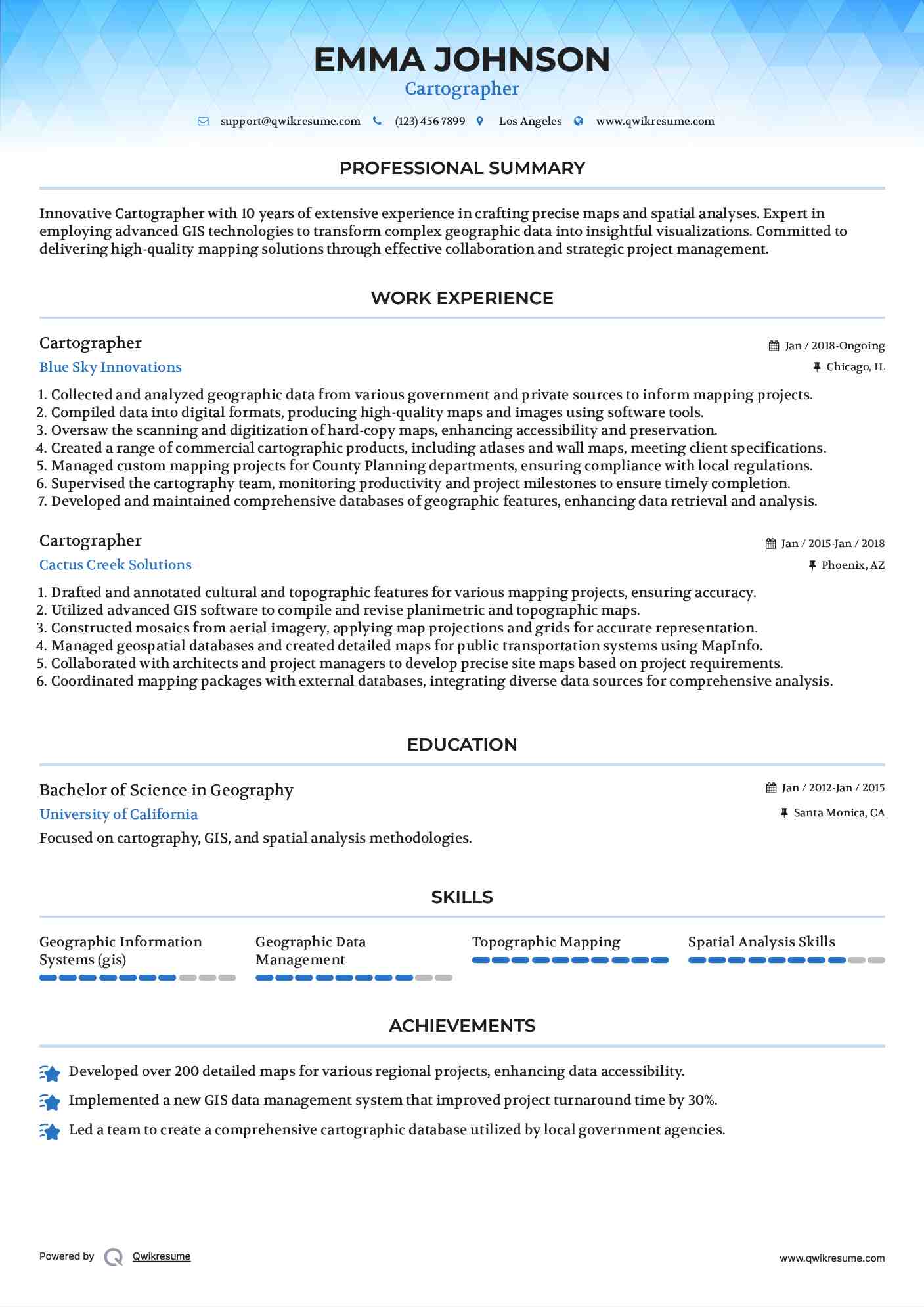 Cartographer Resume Sample
