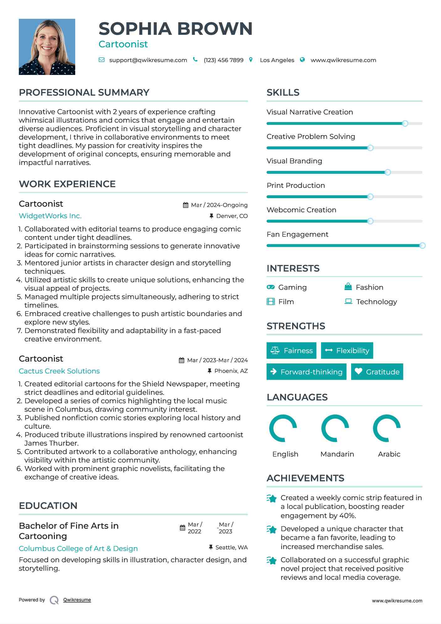 Cartoonist Resume Template
