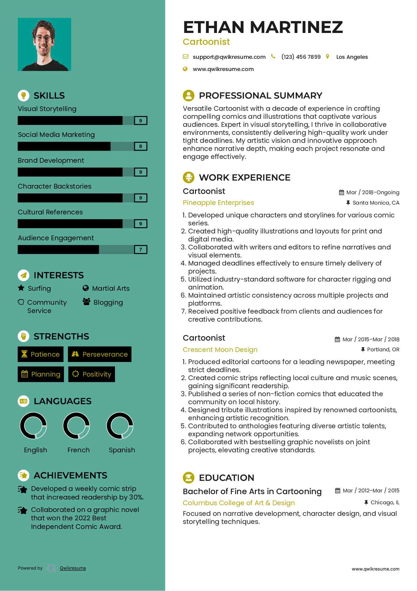 Cartoonist Resume Format