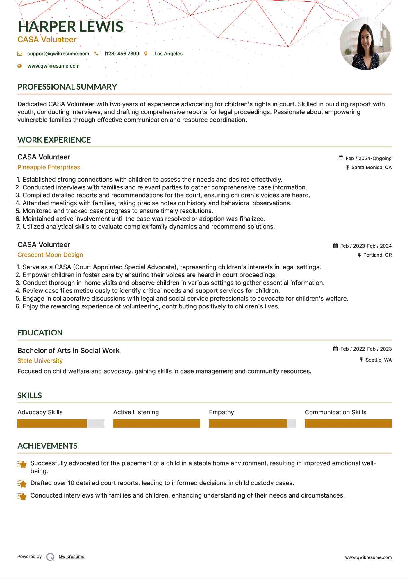 CASA Volunteer Resume Example