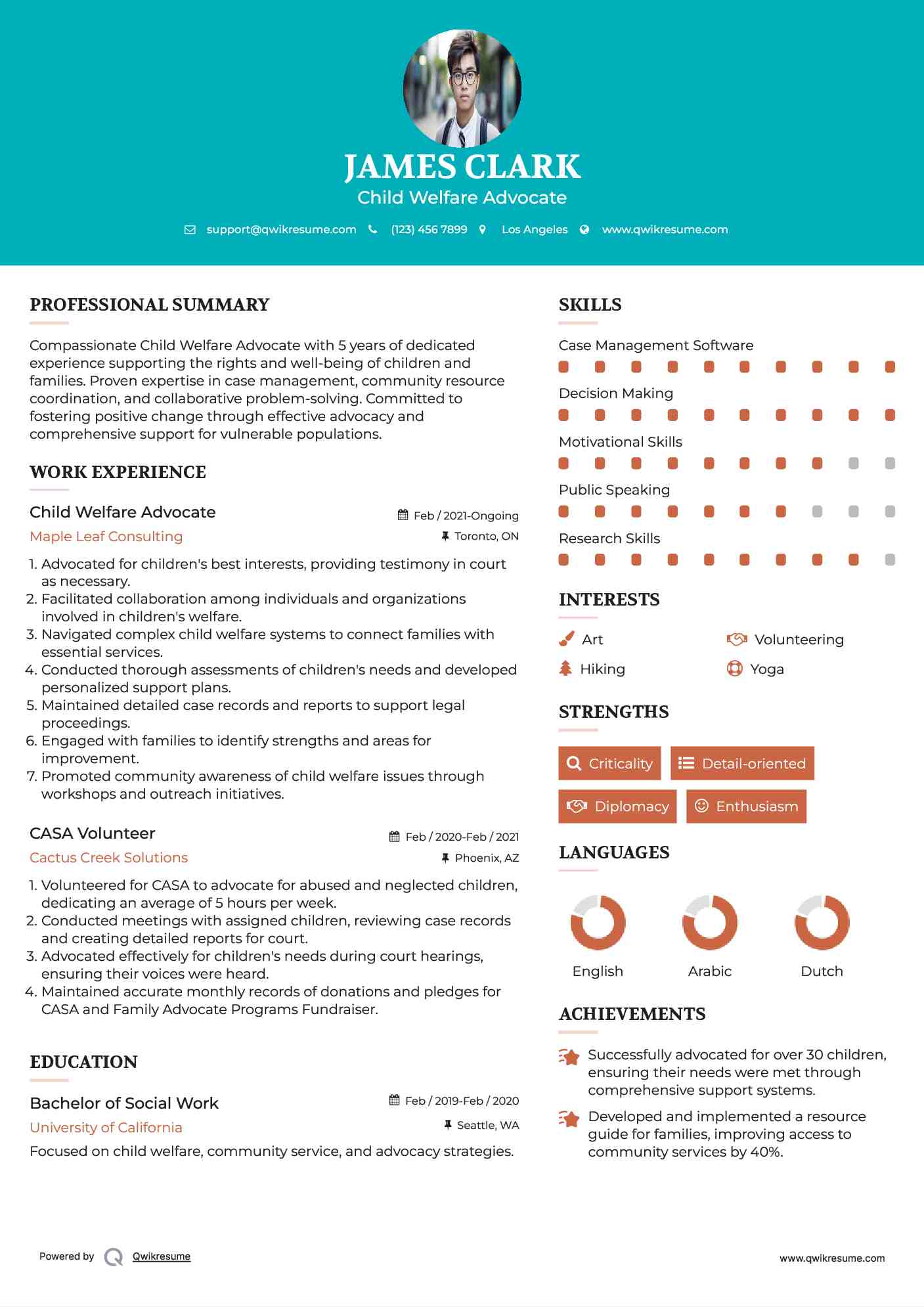Child Welfare Advocate Resume Template