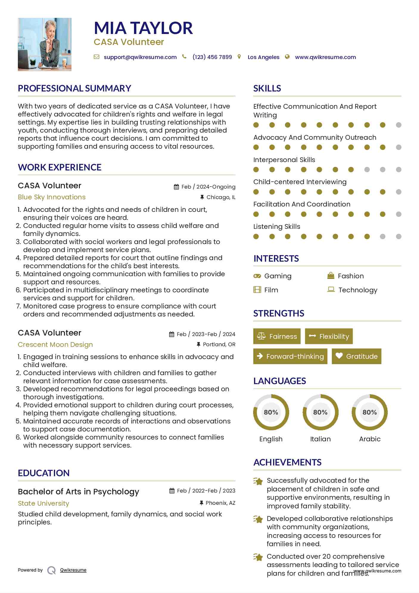 CASA Volunteer Resume Template