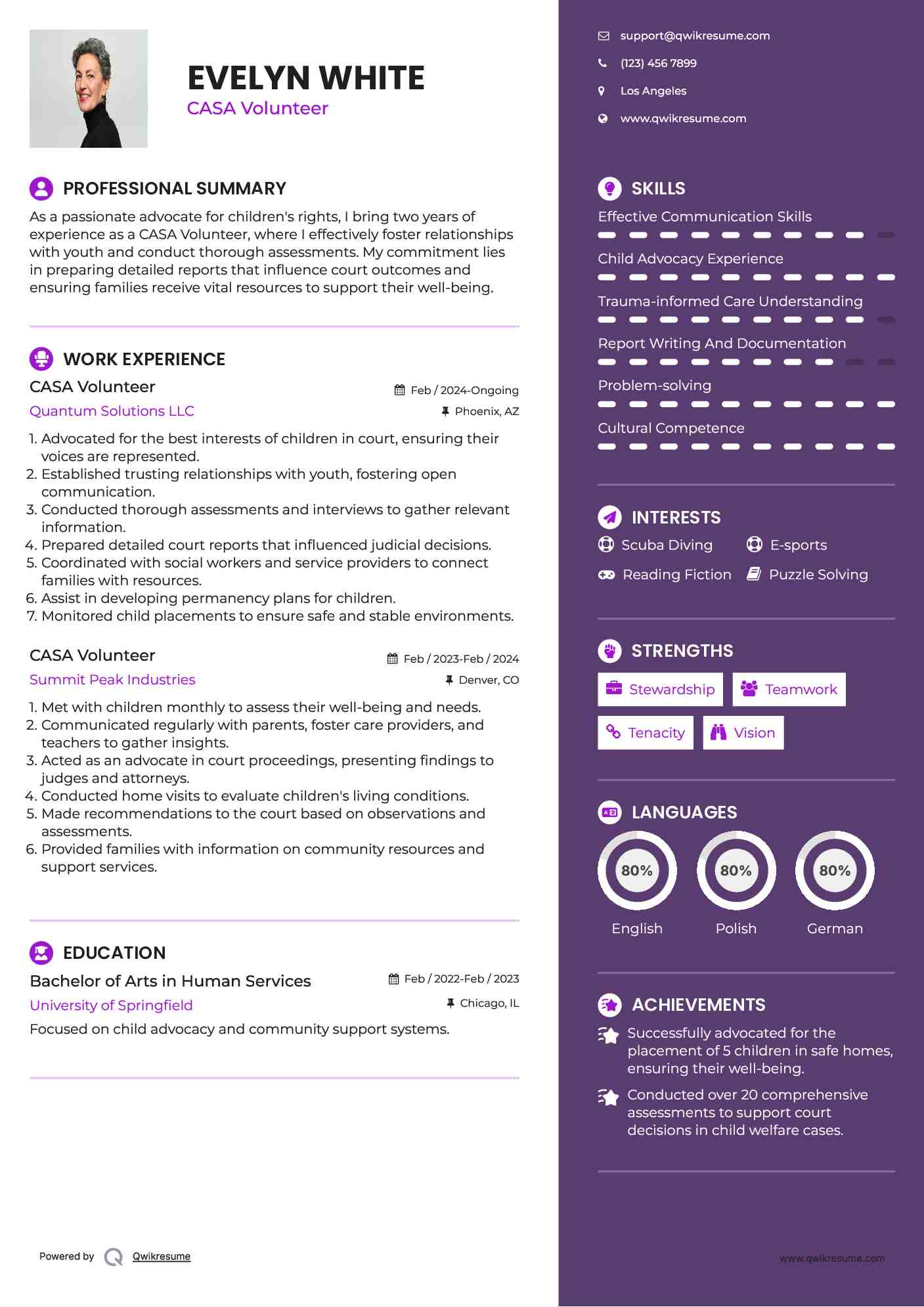 CASA Volunteer Resume Model