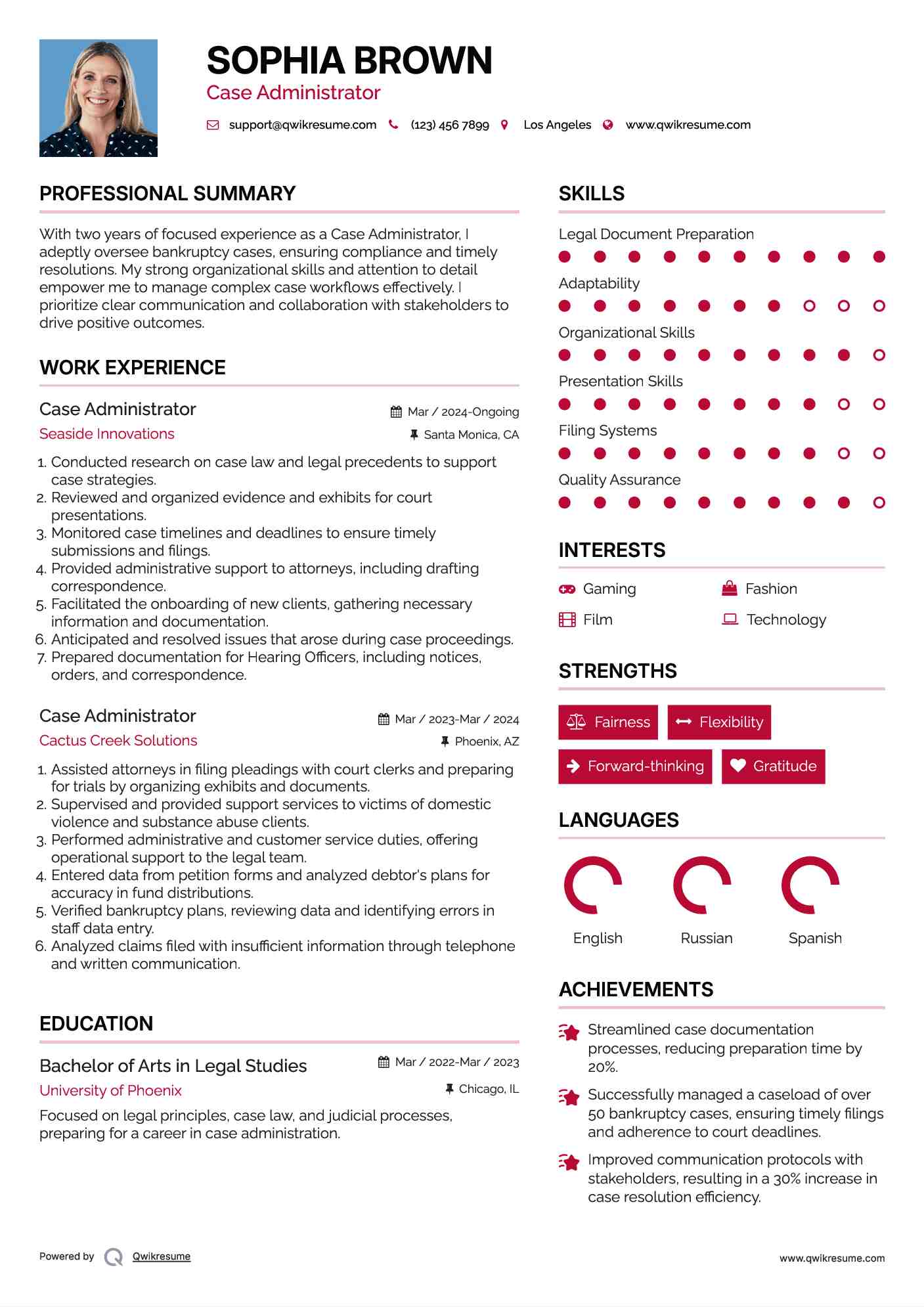 Case Administrator Resume Format