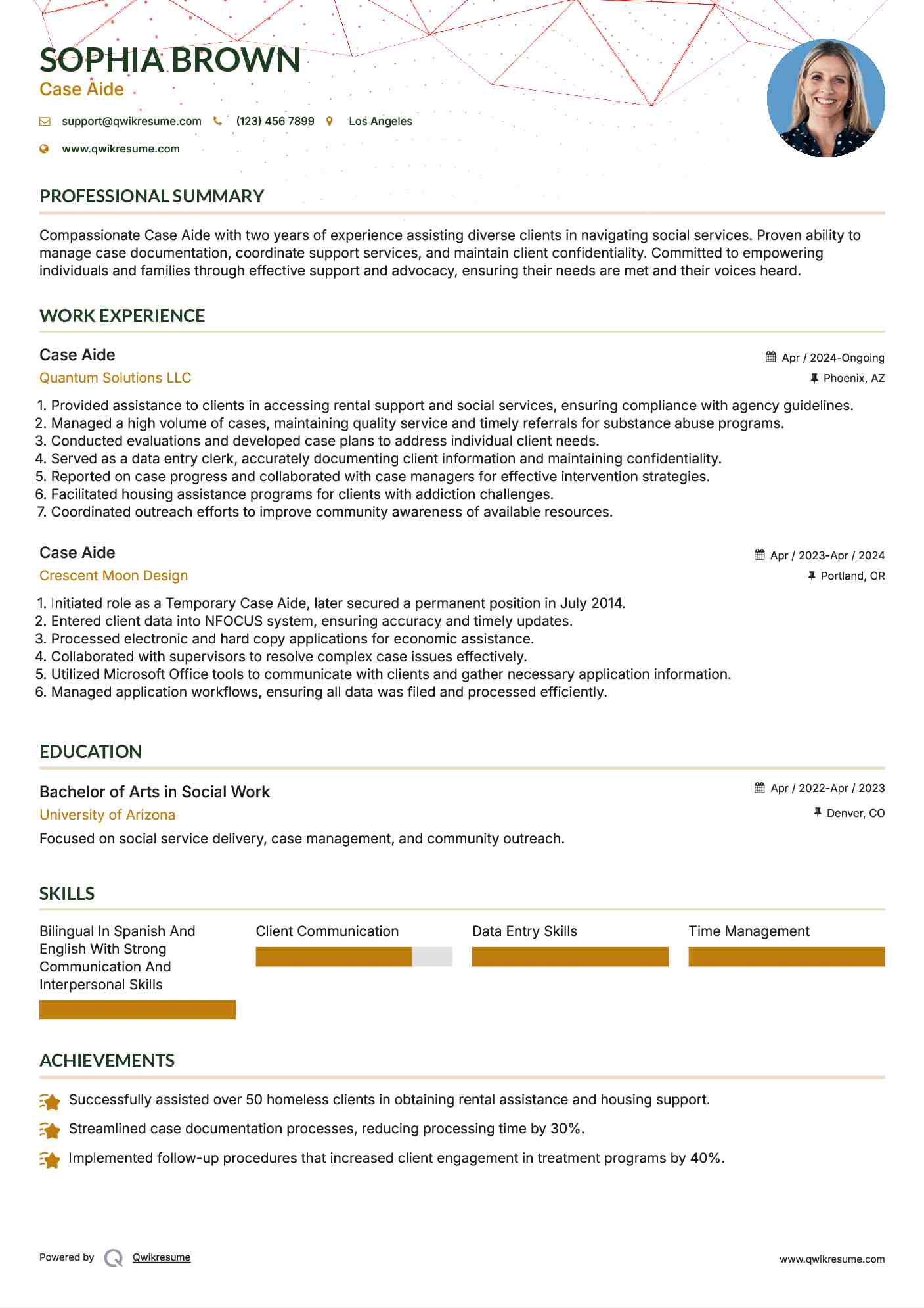 Case Aide Resume Format
