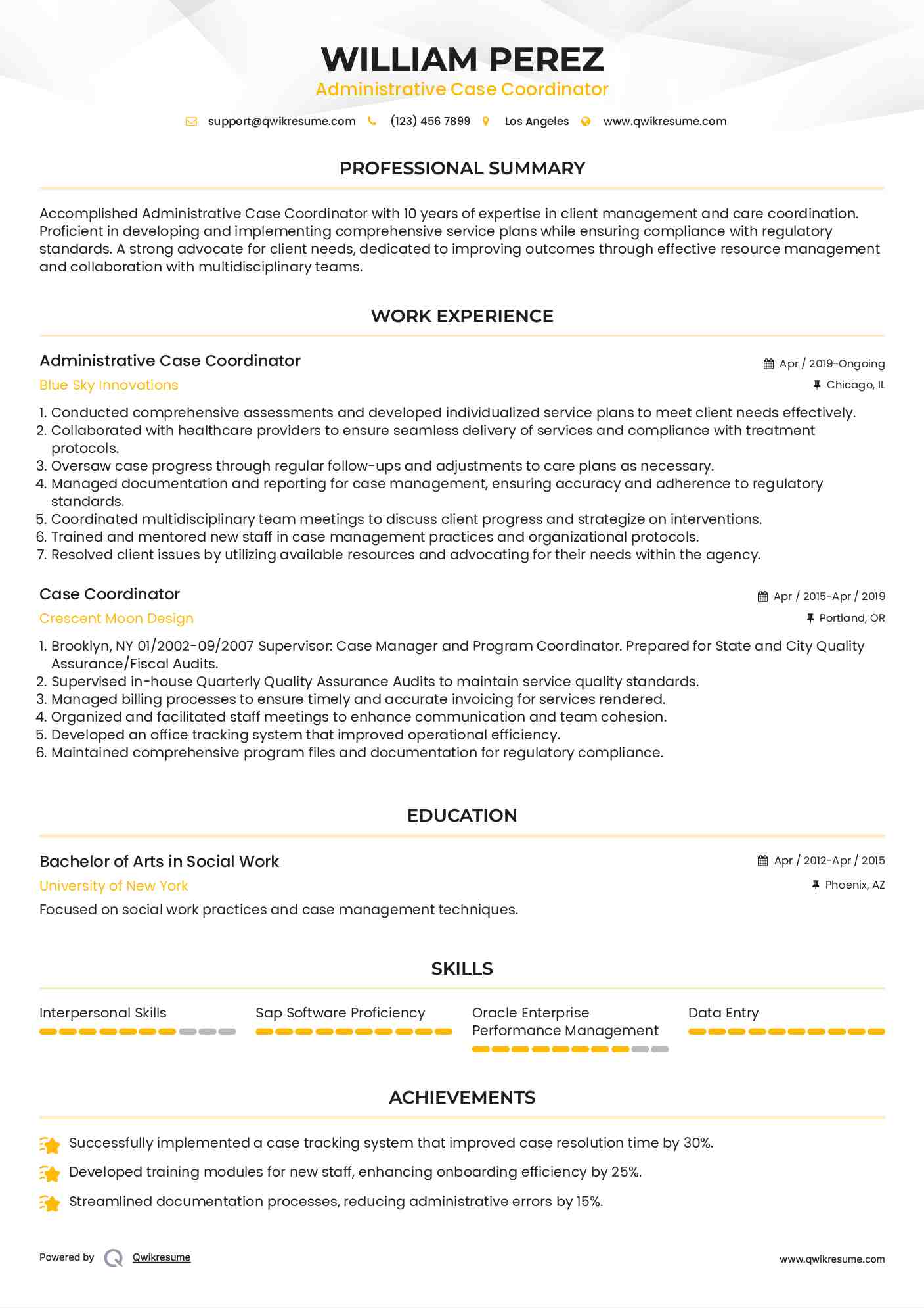 Case Coordinator Resume Samples QwikResume