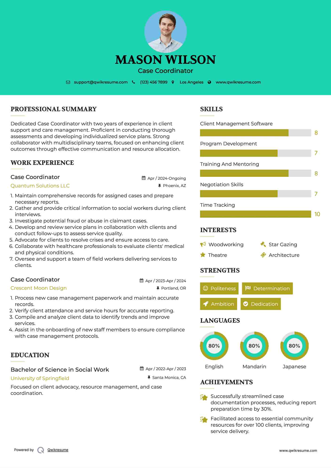 Case Coordinator Resume Format