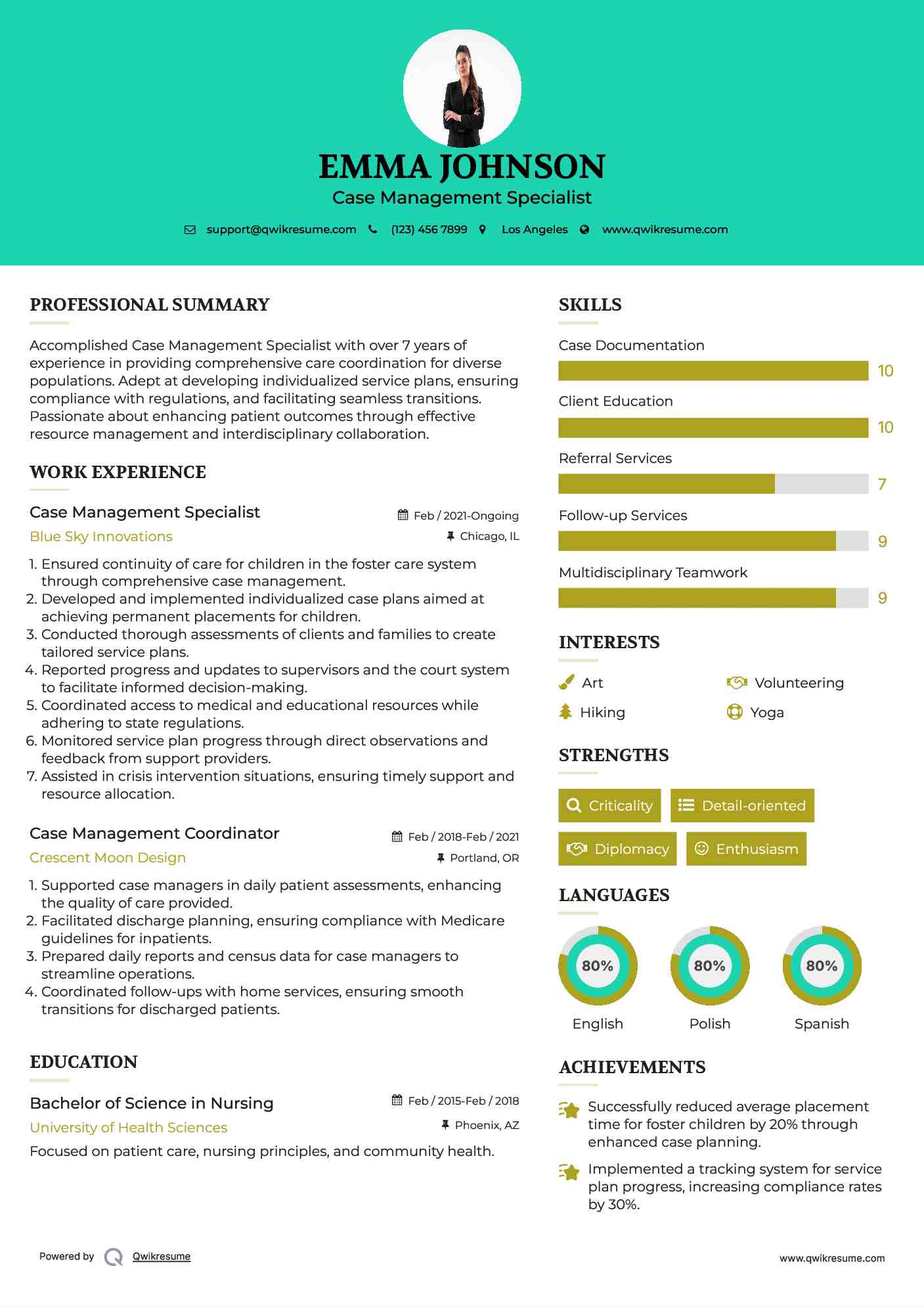 Case Management Specialist Resume Sample