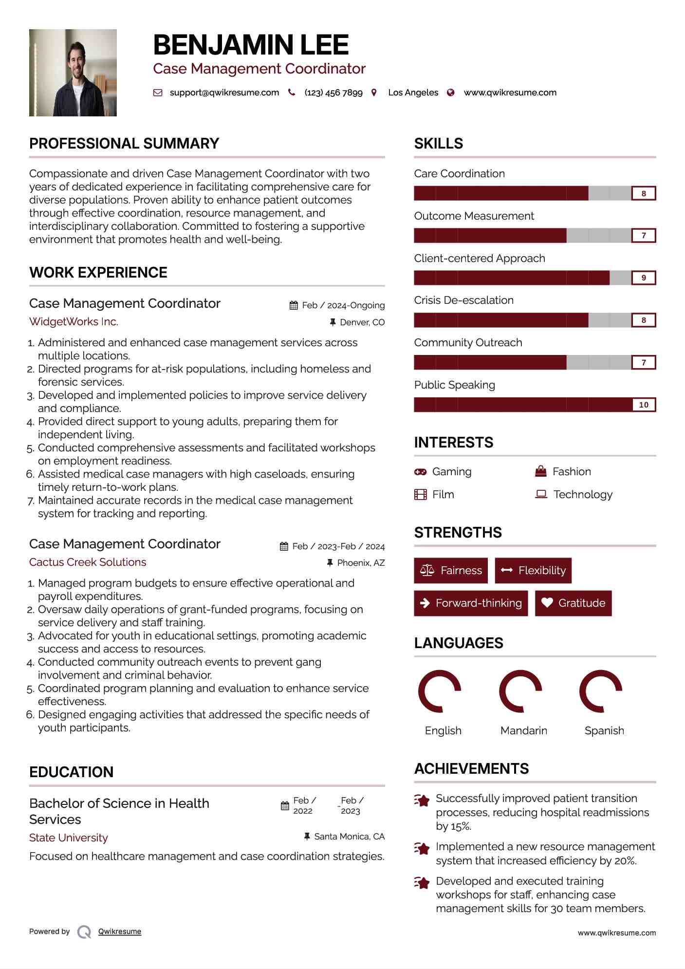 Case Management Coordinator Resume Template
