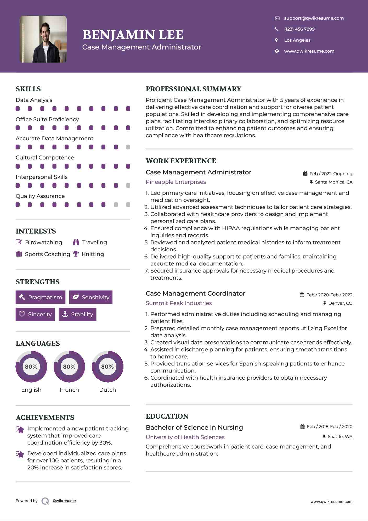 Case Management Administrator Resume Template