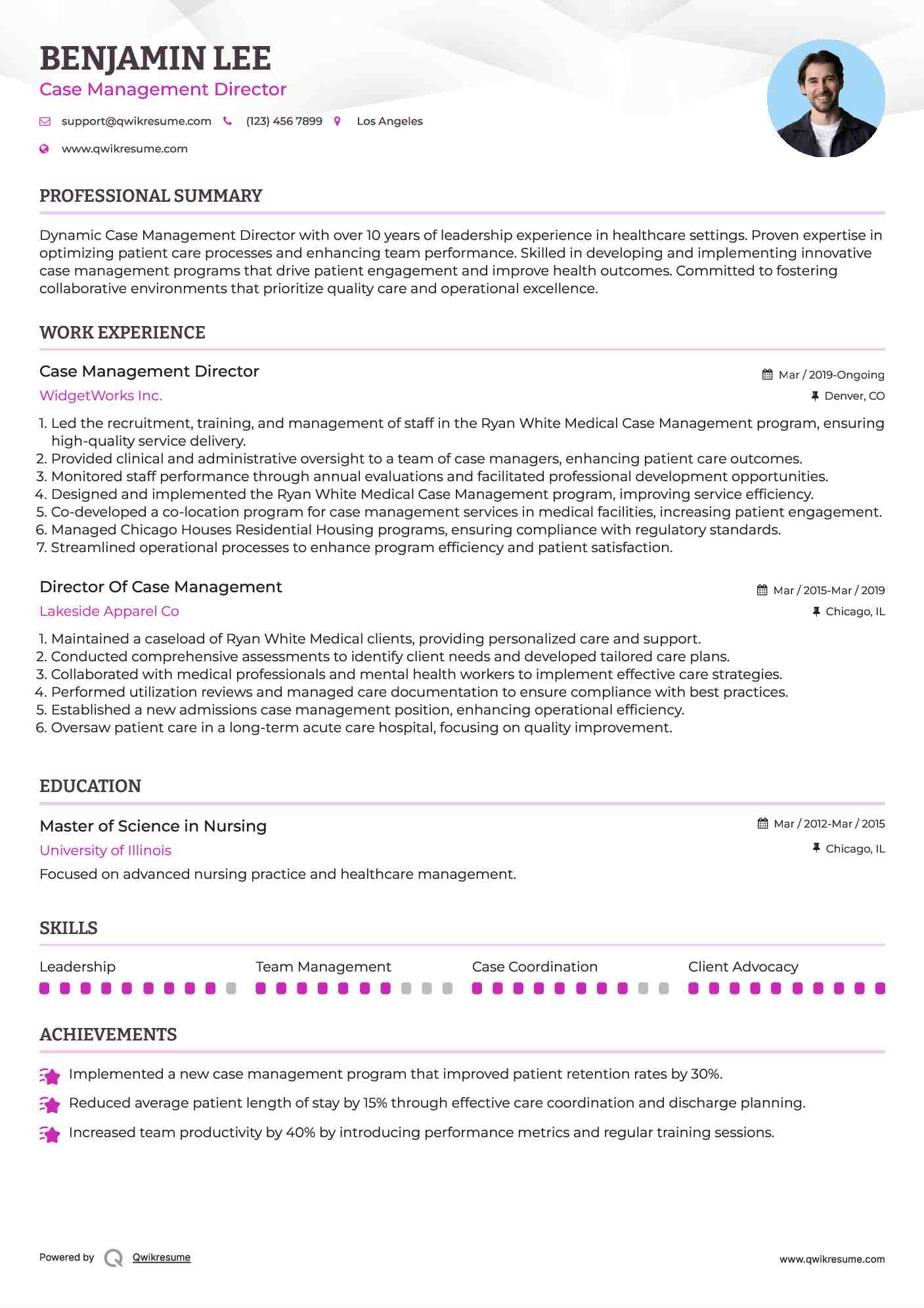 Case Management Director Resume Sample