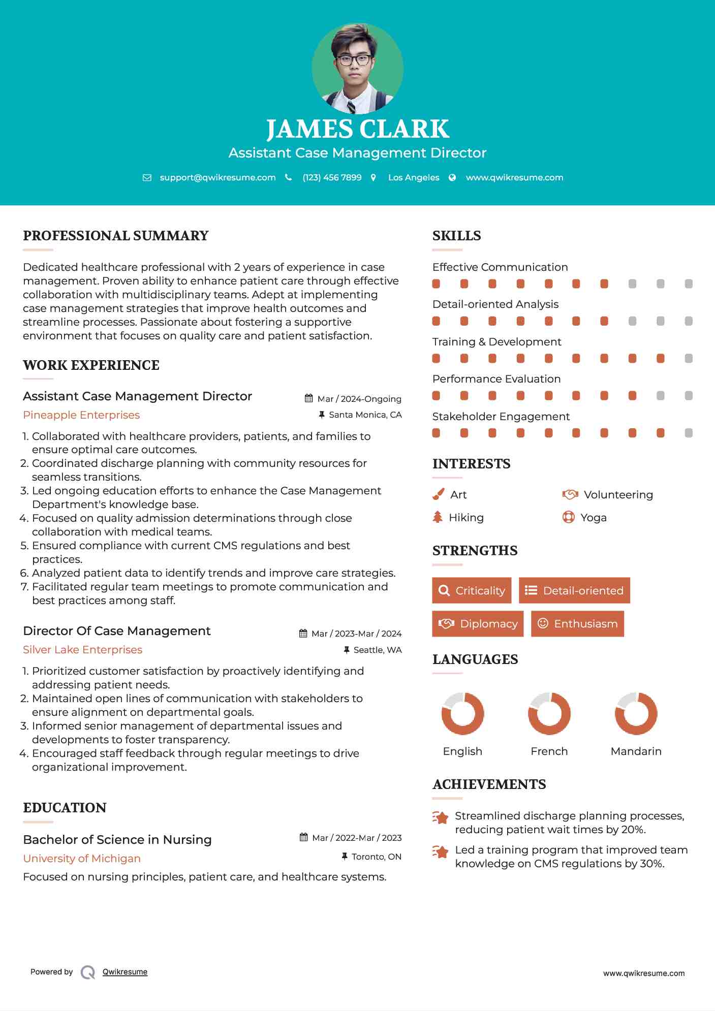Assistant Case Management Director Resume Sample