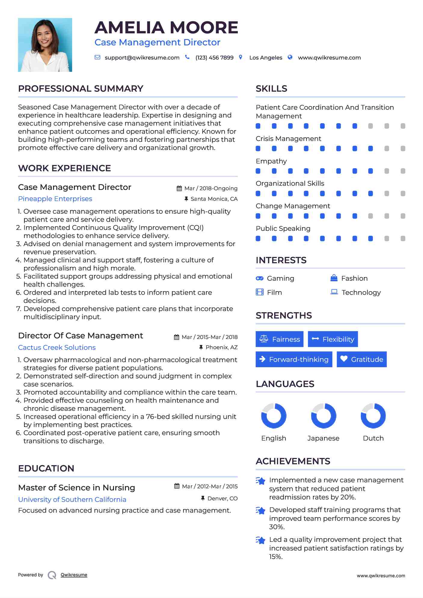 Case Management Director Resume Template