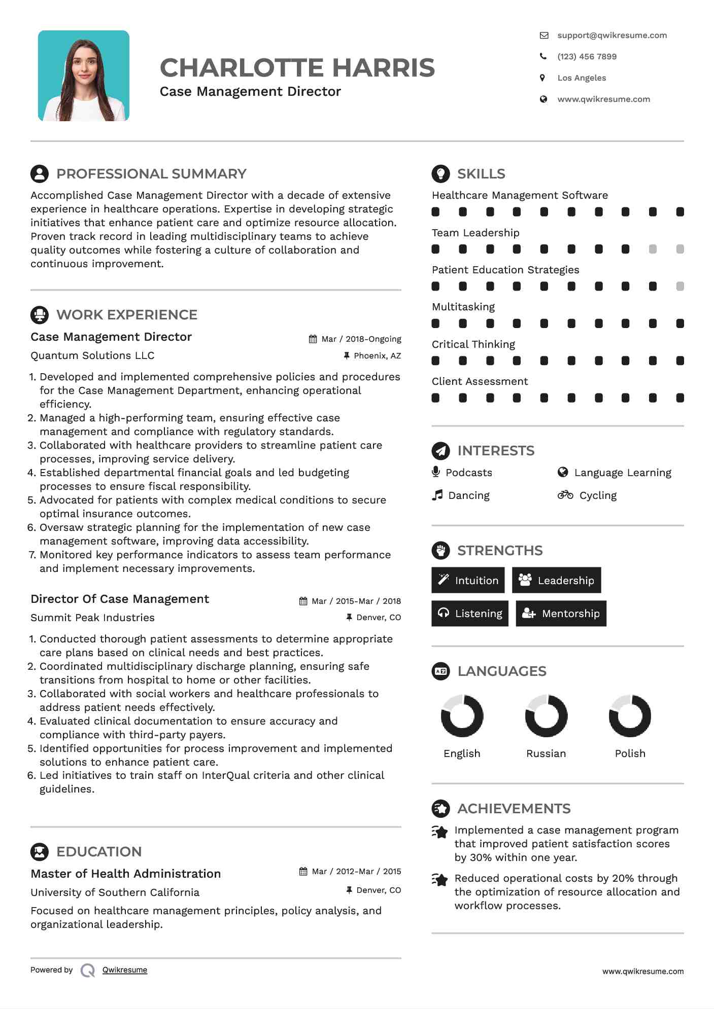Case Management Director Resume Model