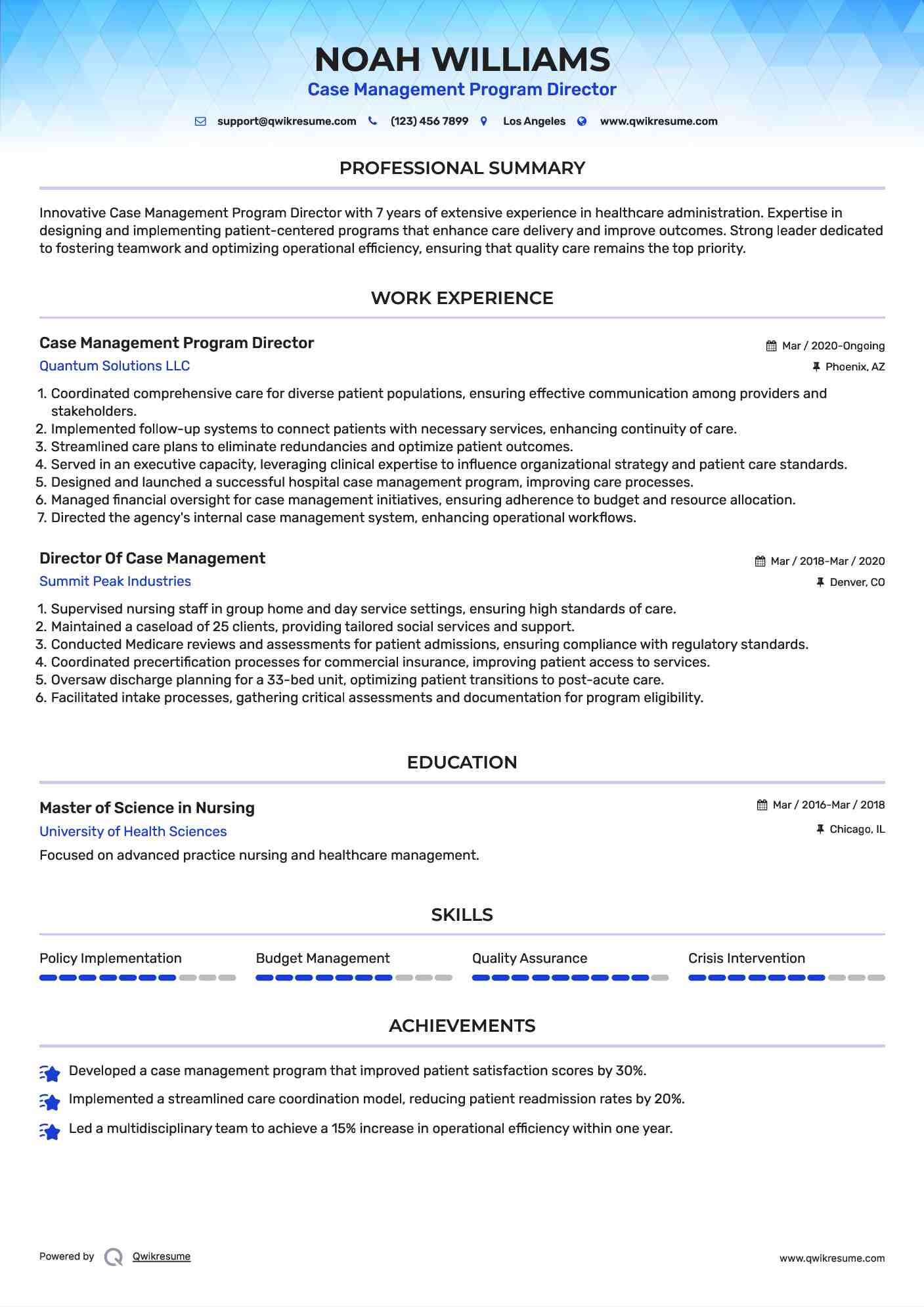 Case Management Program Director Resume Model