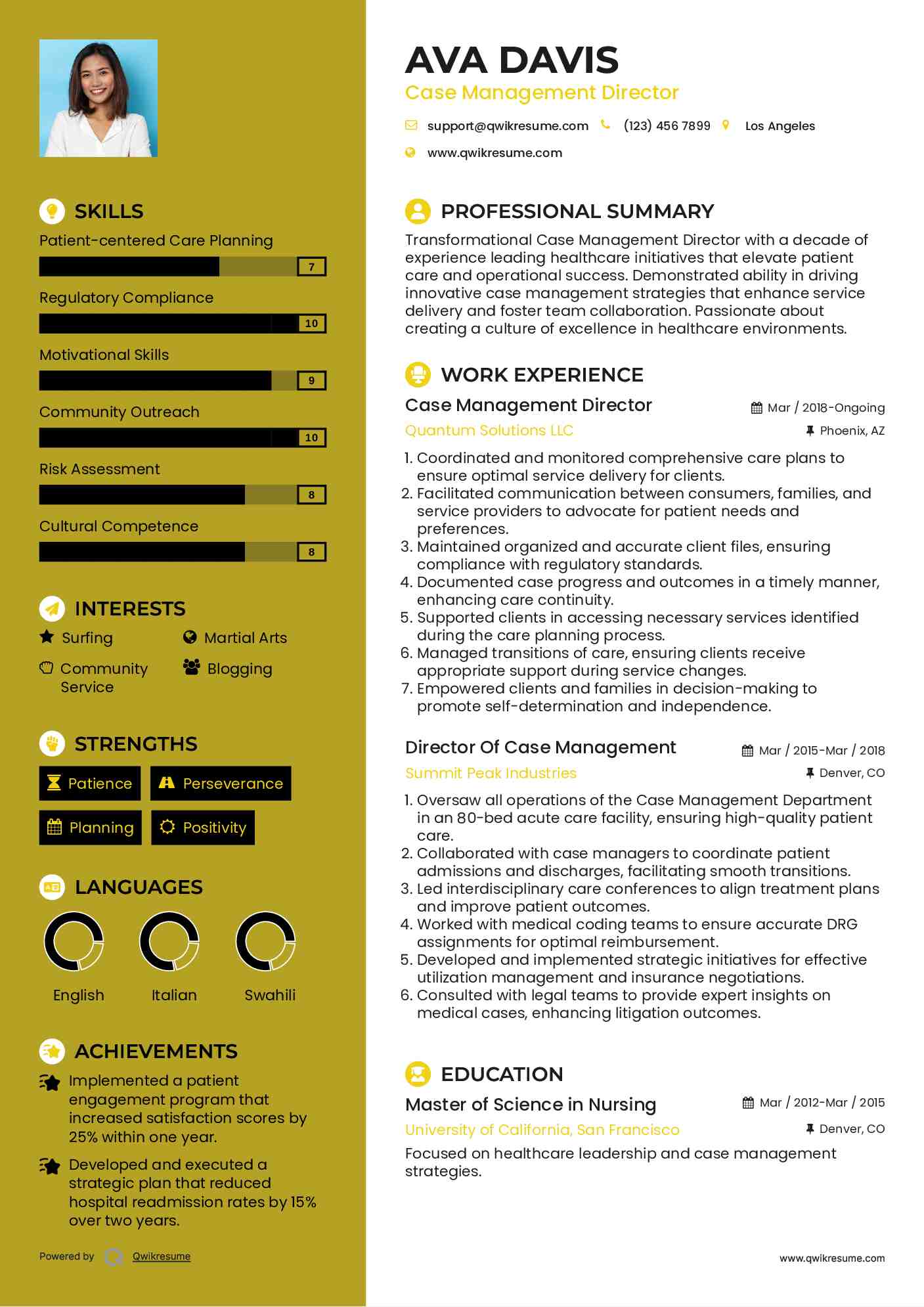 Case Management Director Resume Example