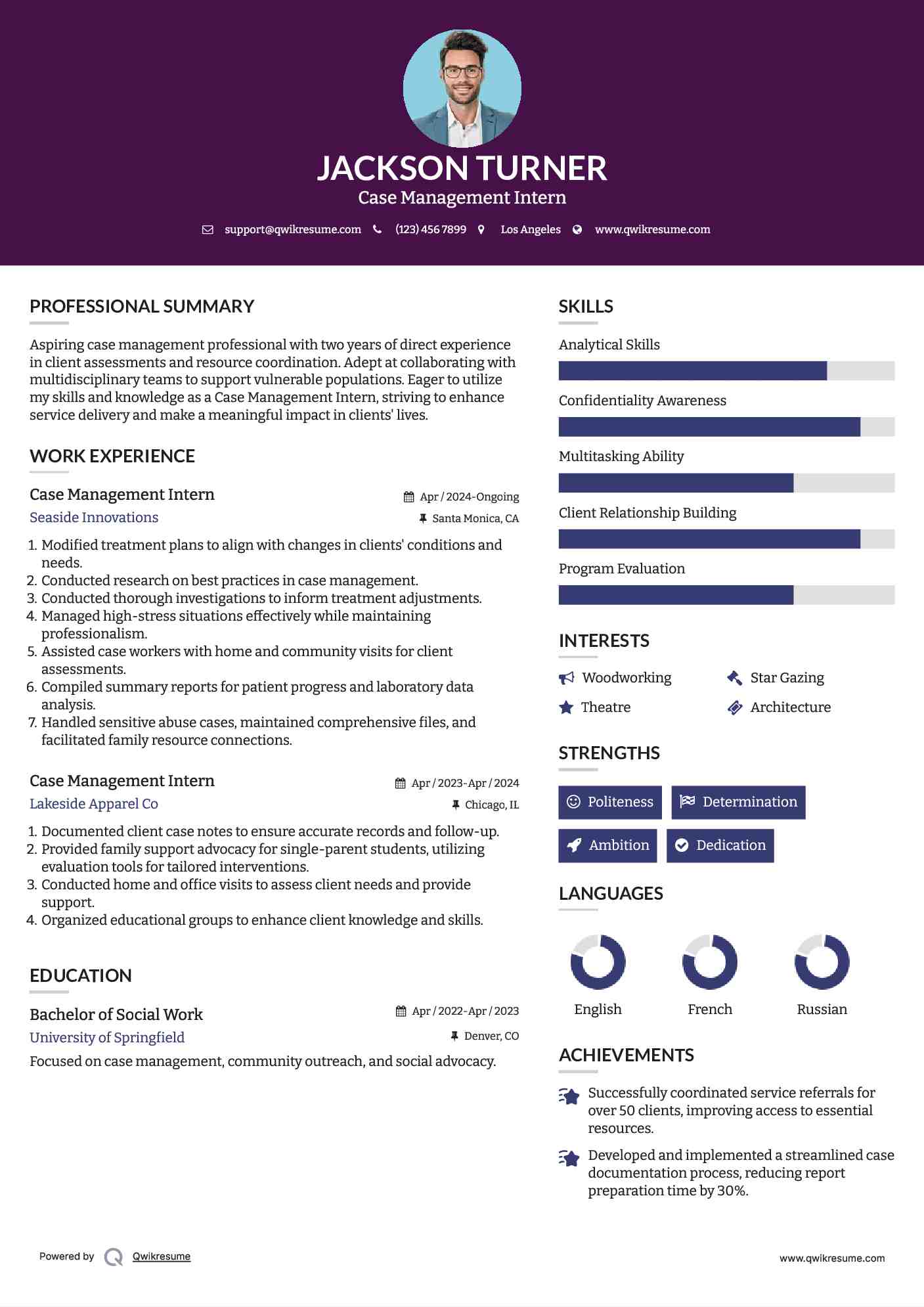 Case Management Intern Resume Template