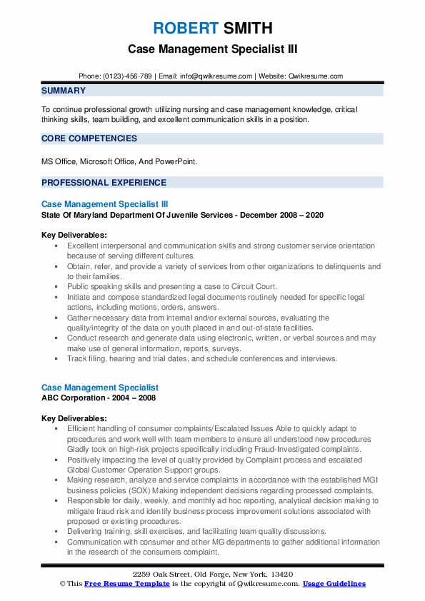 Case Management Specialist Resume Samples QwikResume