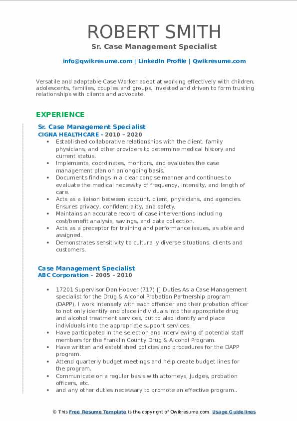 Case Management Specialist Resume Samples QwikResume
