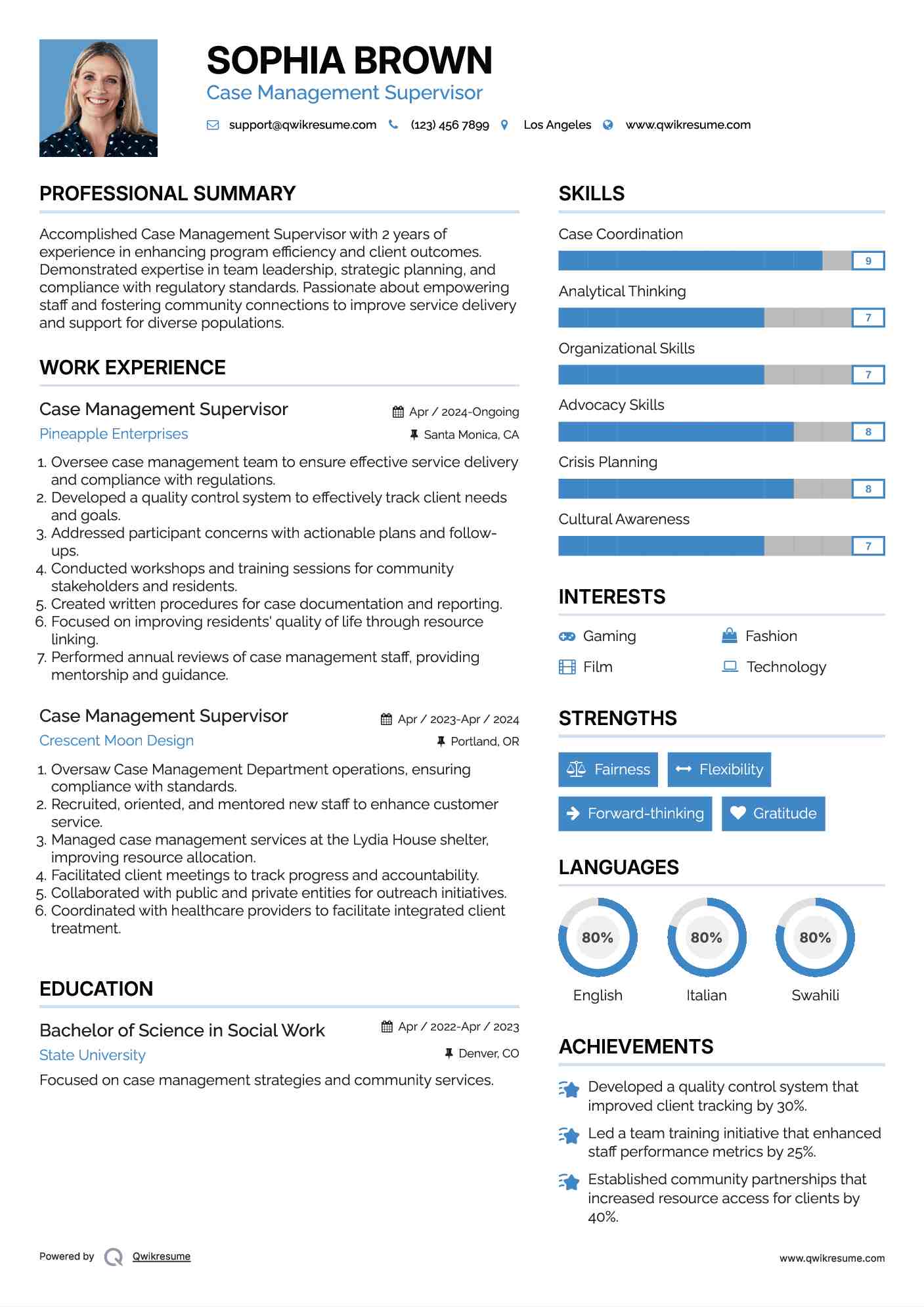 Case Management Supervisor Resume Template