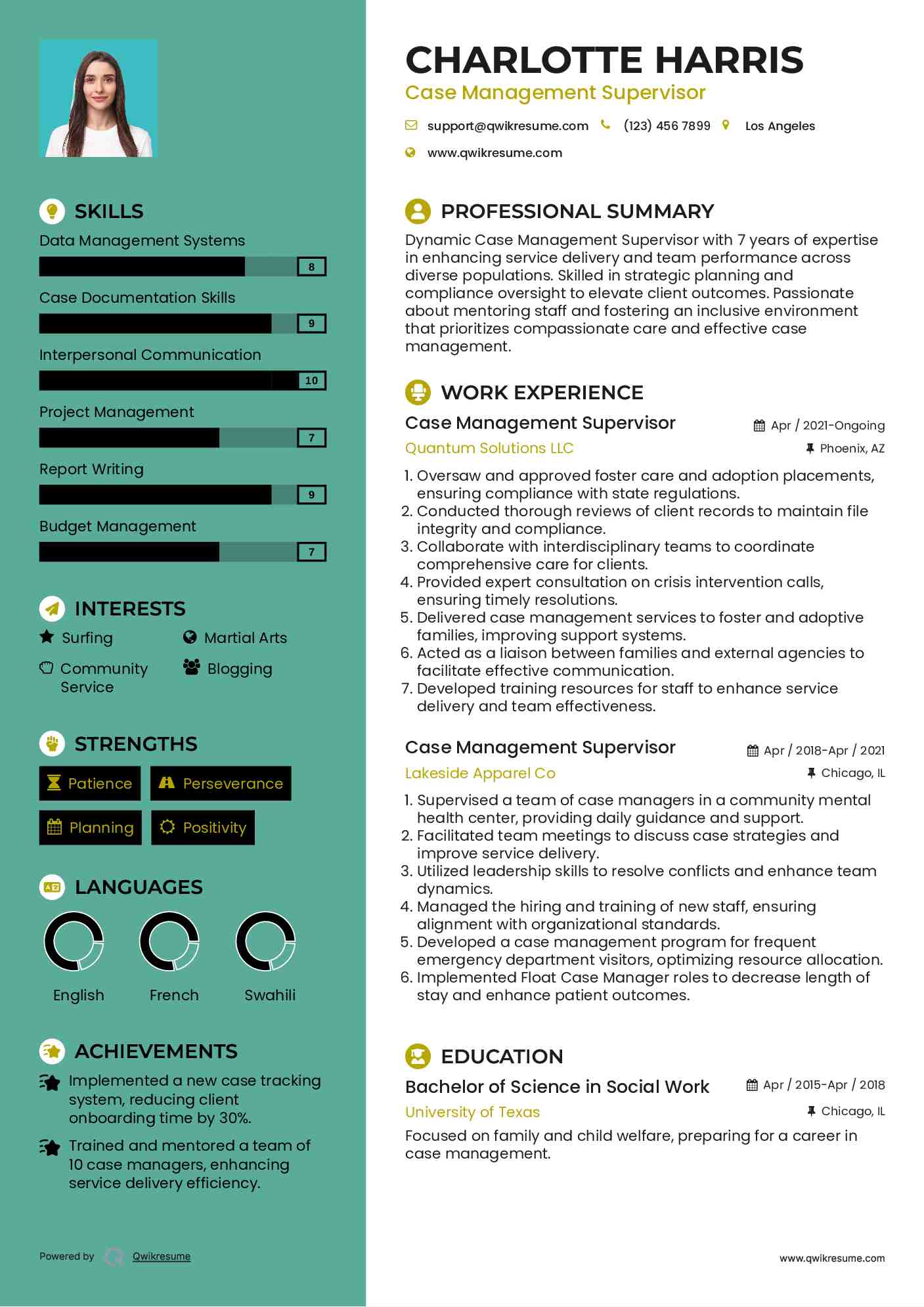 Case Management Supervisor Resume Model