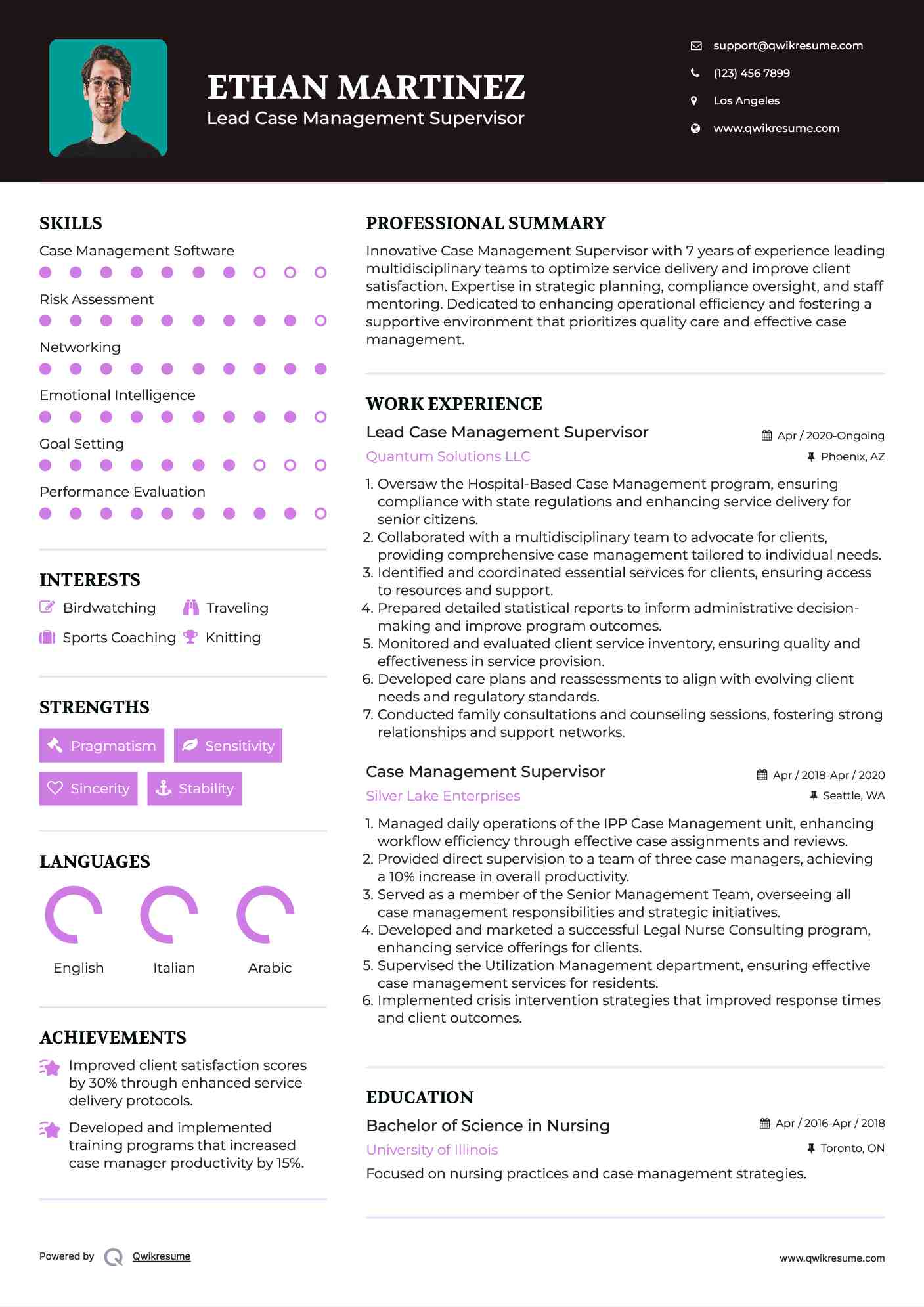 Lead Case Management Supervisor Resume Example