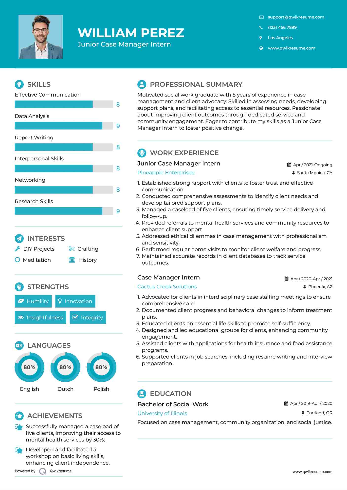 Junior Case Manager Intern Resume Template