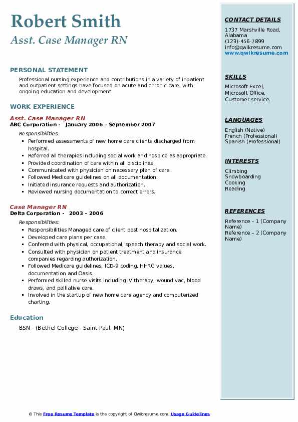 Case Manager RN Resume Samples QwikResume