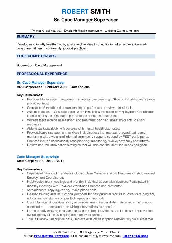 Case Manager Supervisor Resume Samples QwikResume
