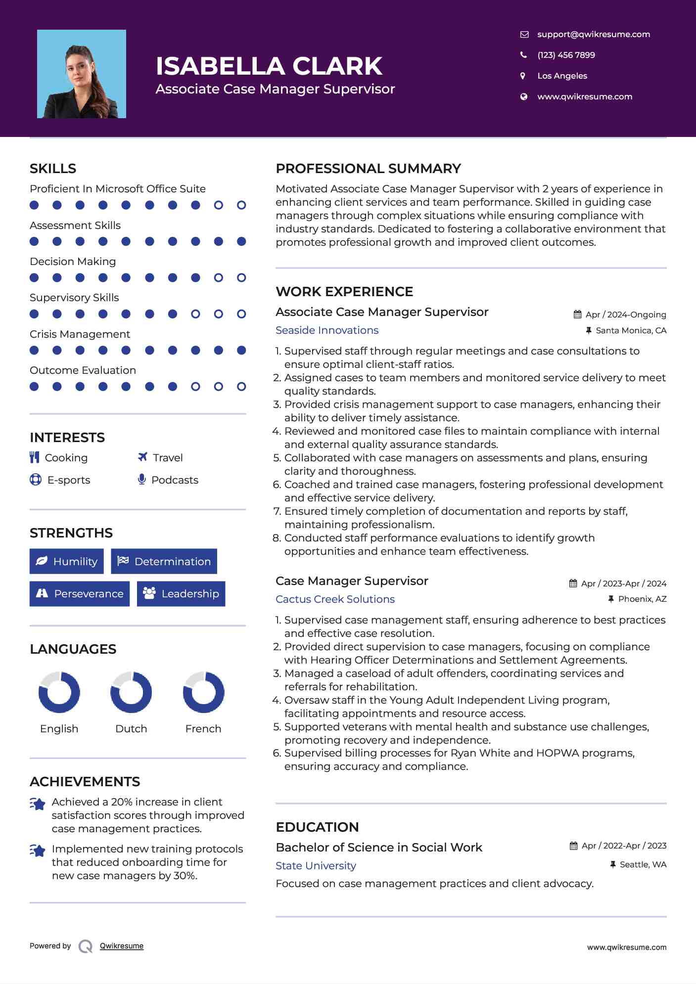 Associate Case Manager Supervisor Resume Example