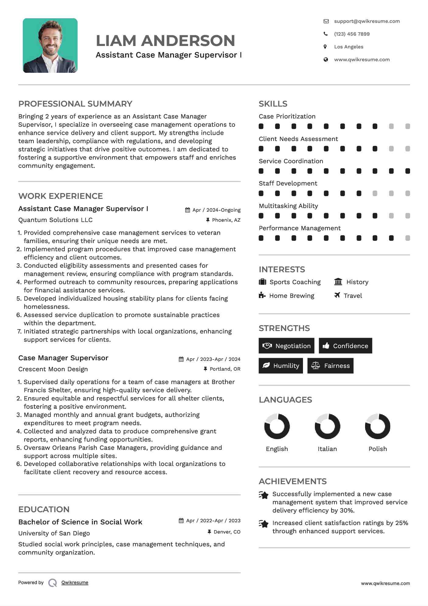 Assistant Case Manager Supervisor I Resume Model