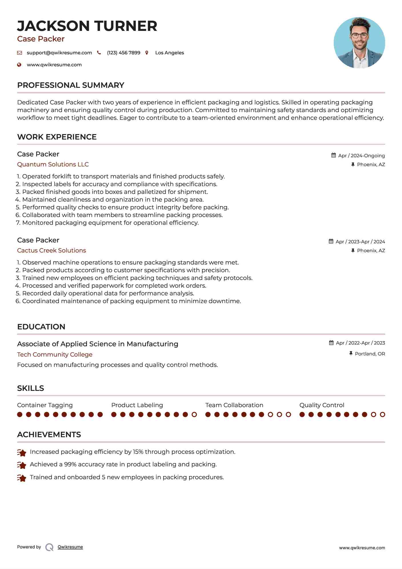 Case Packer Resume Samples | QwikResume