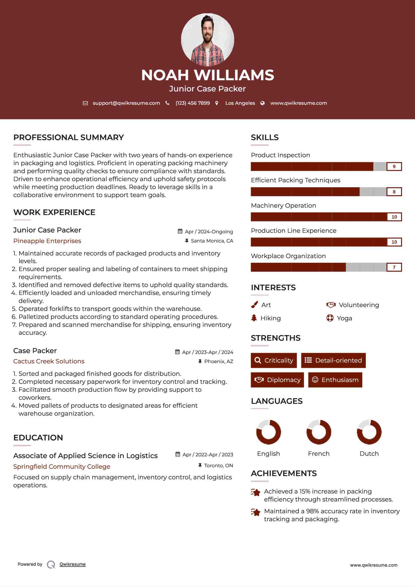 Junior Case Packer Resume Format