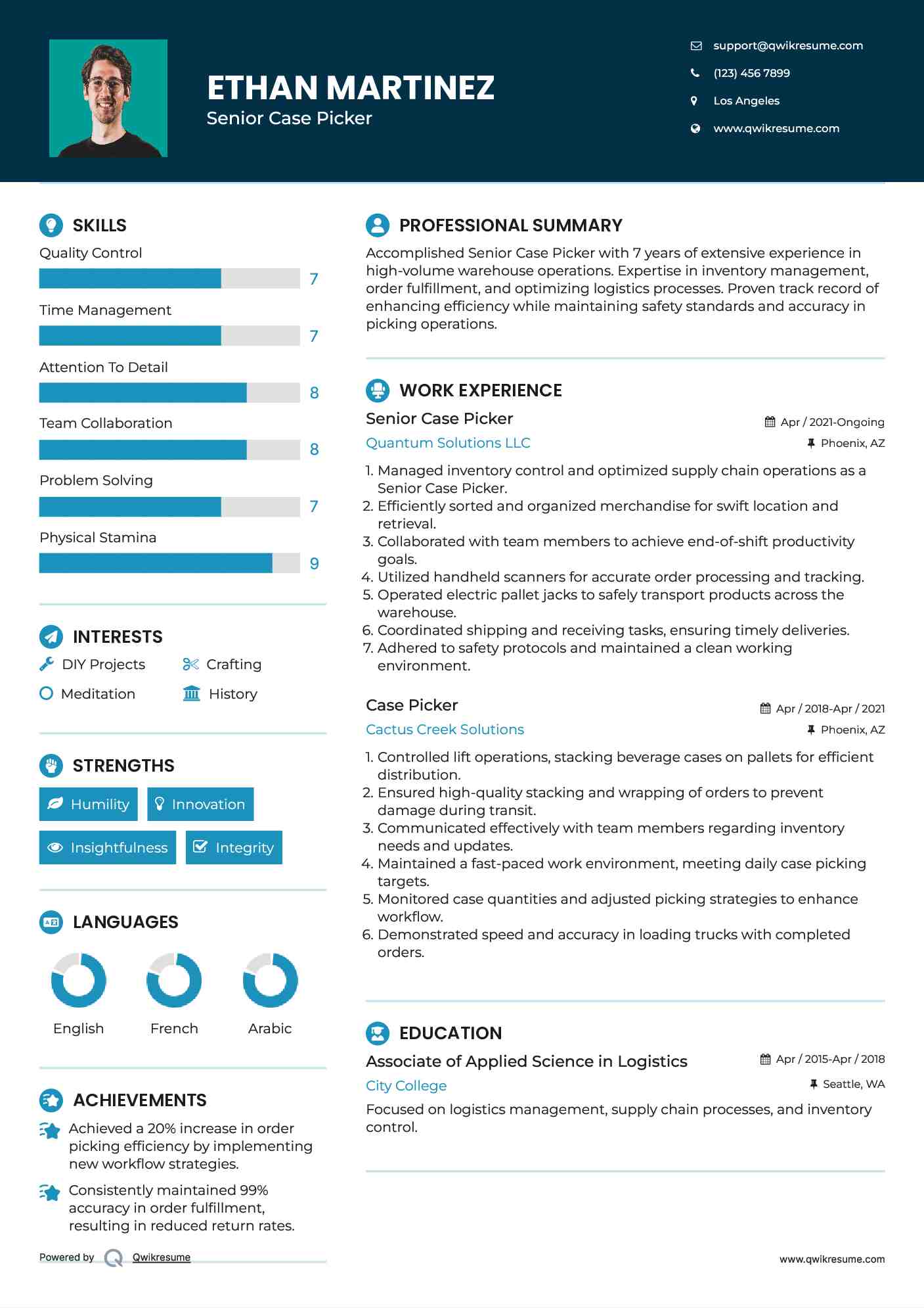 Senior Case Picker  Resume Format