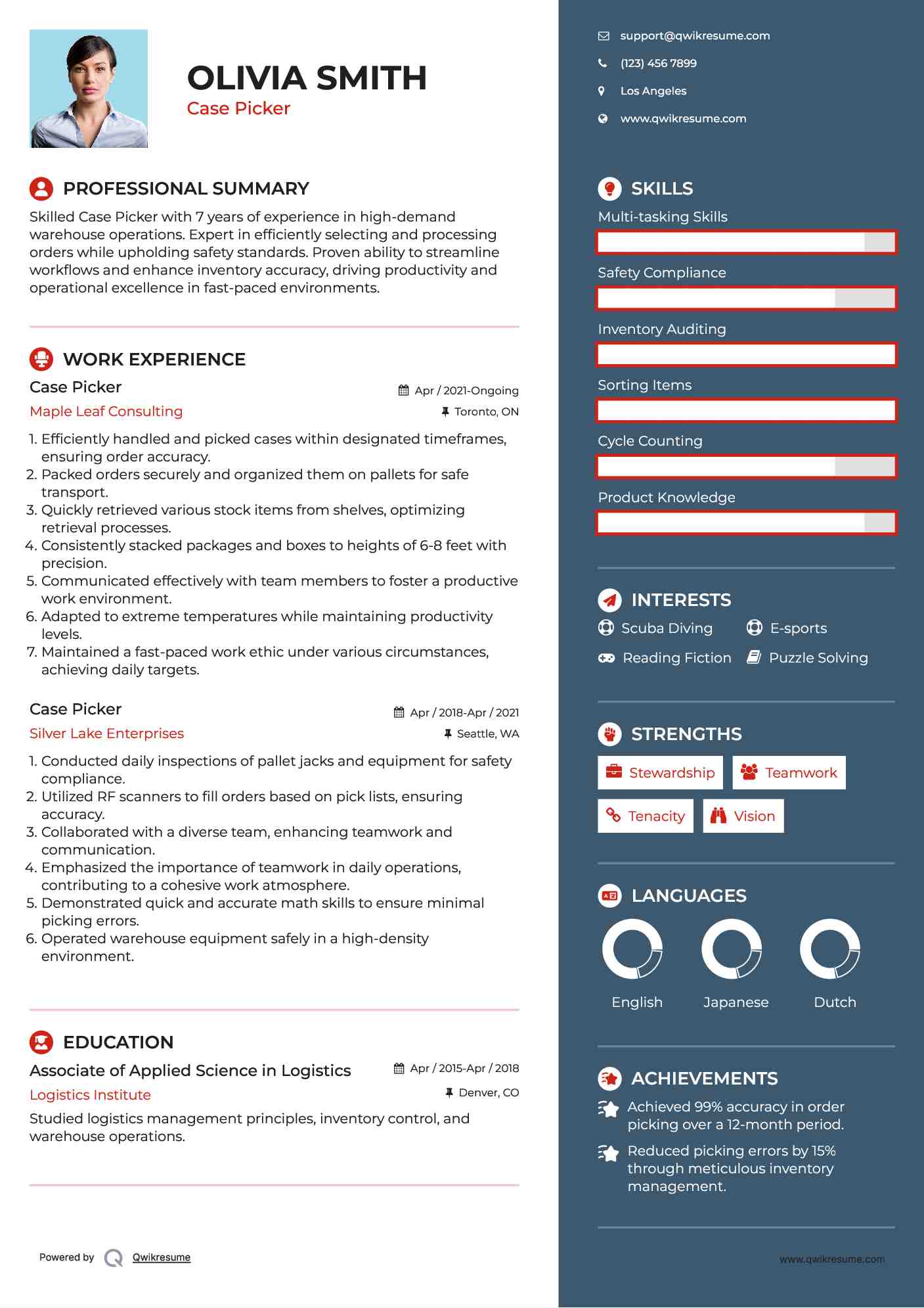 Case Picker Resume Sample