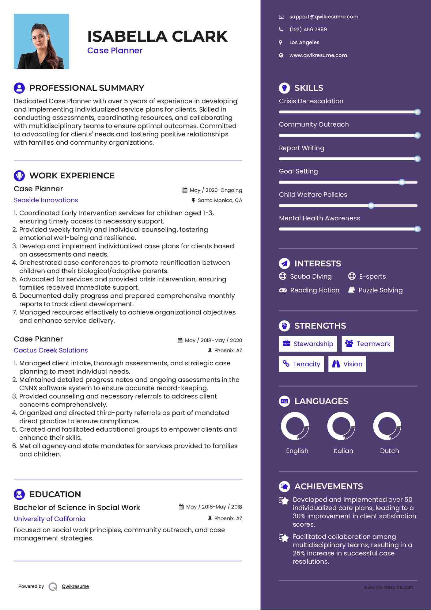 Case Planner Resume Samples QwikResume