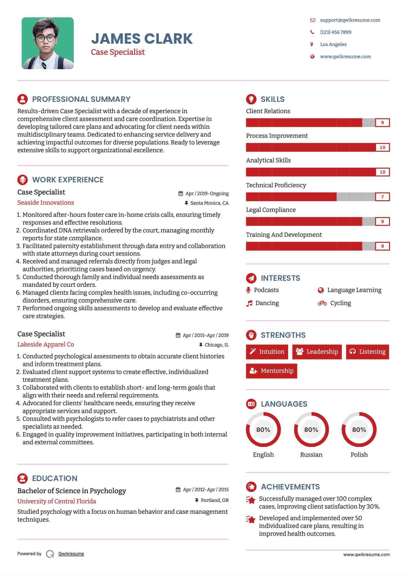 Case Specialist Resume Example