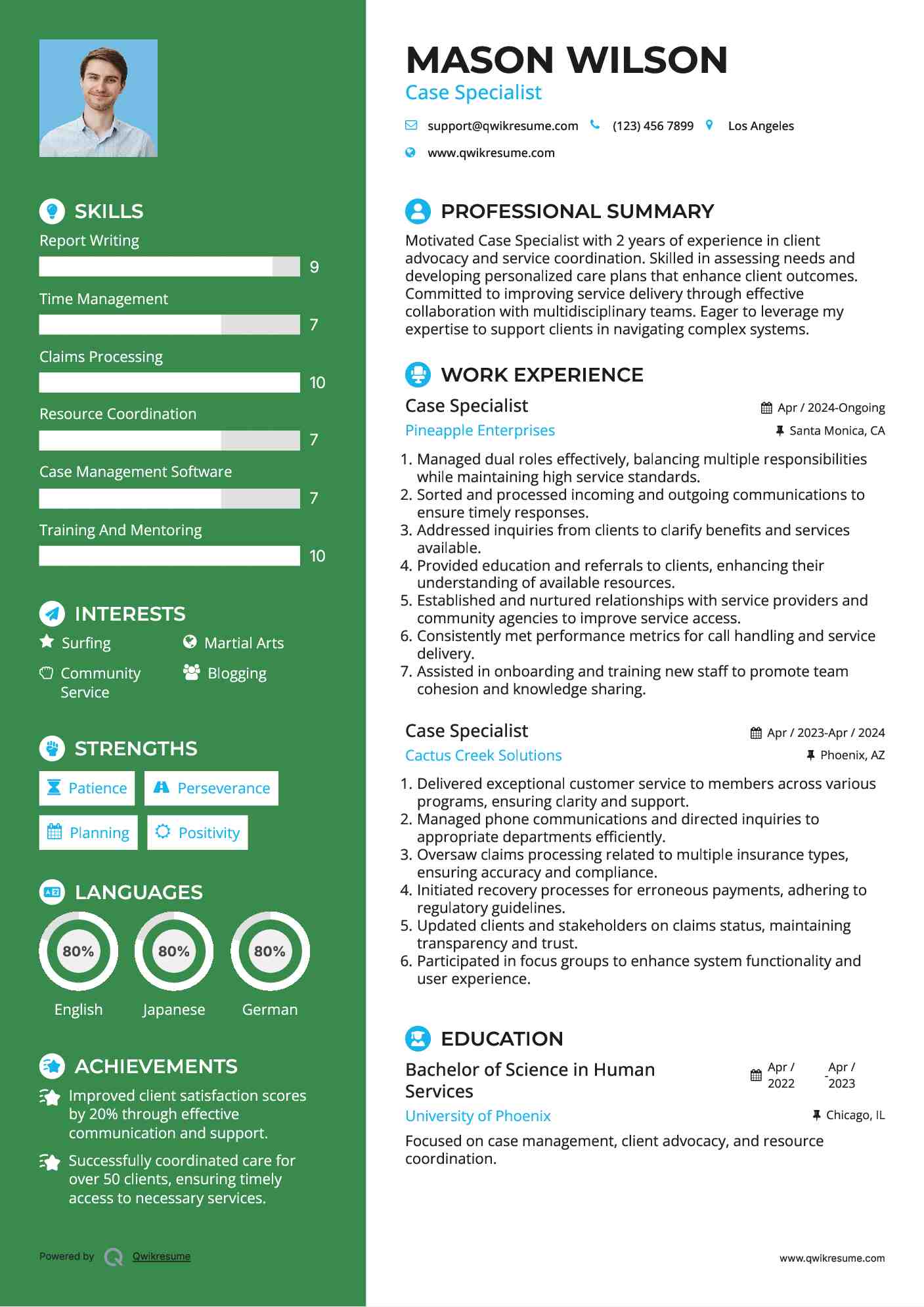Case Specialist Resume Model