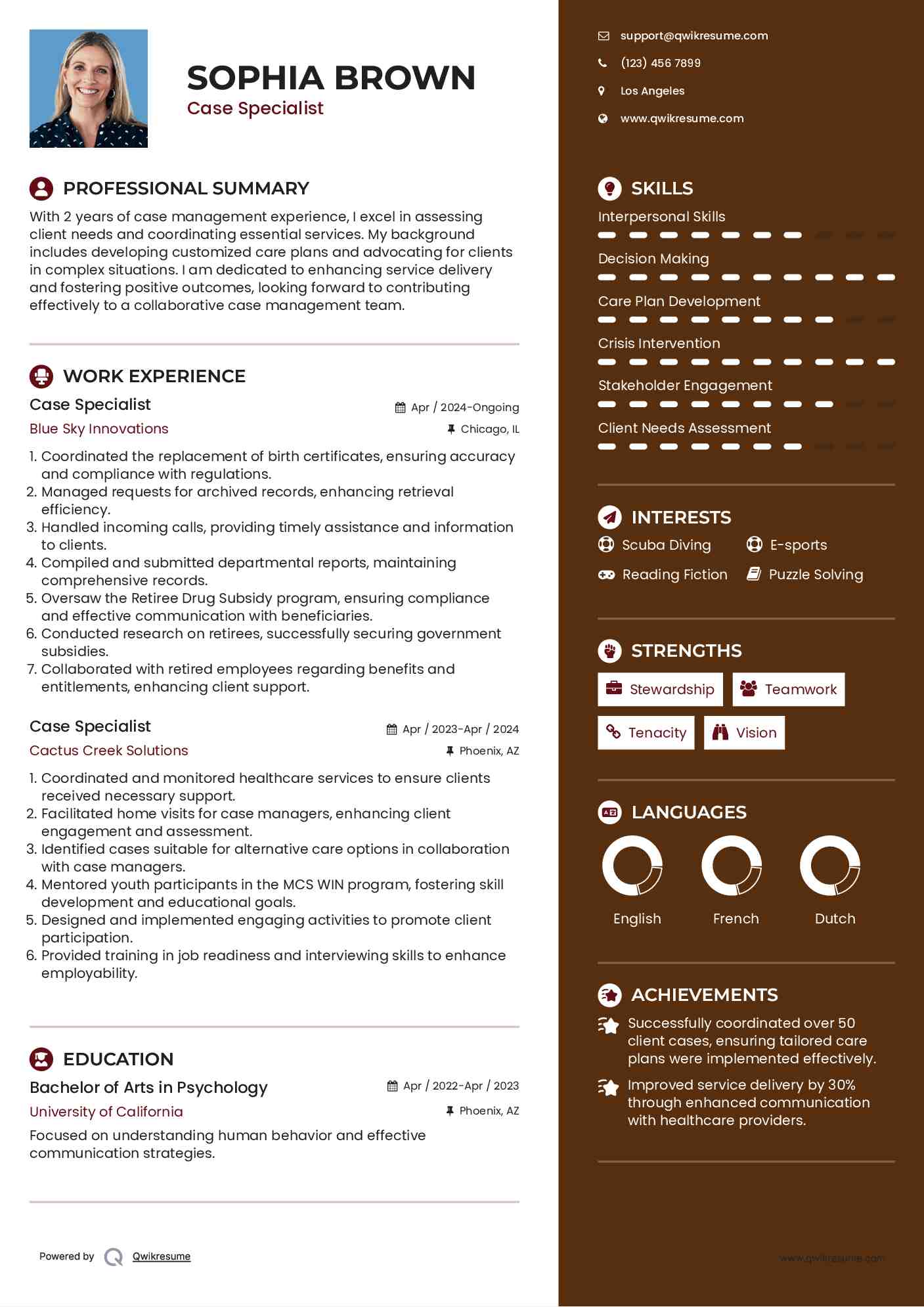 Case Specialist Resume Format