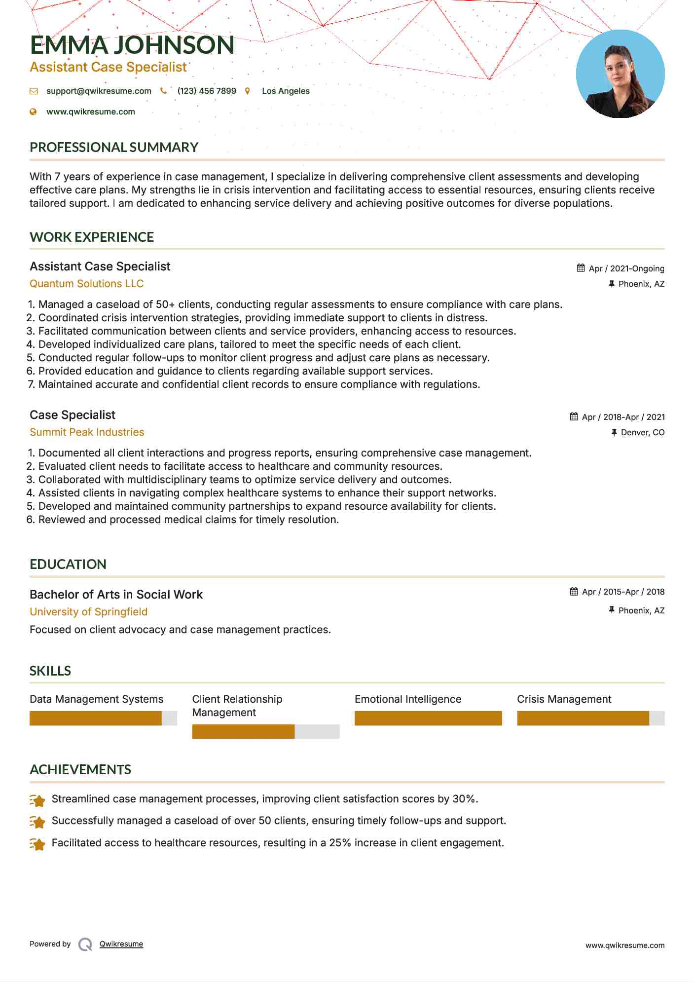 Assistant Case Specialist Resume Format