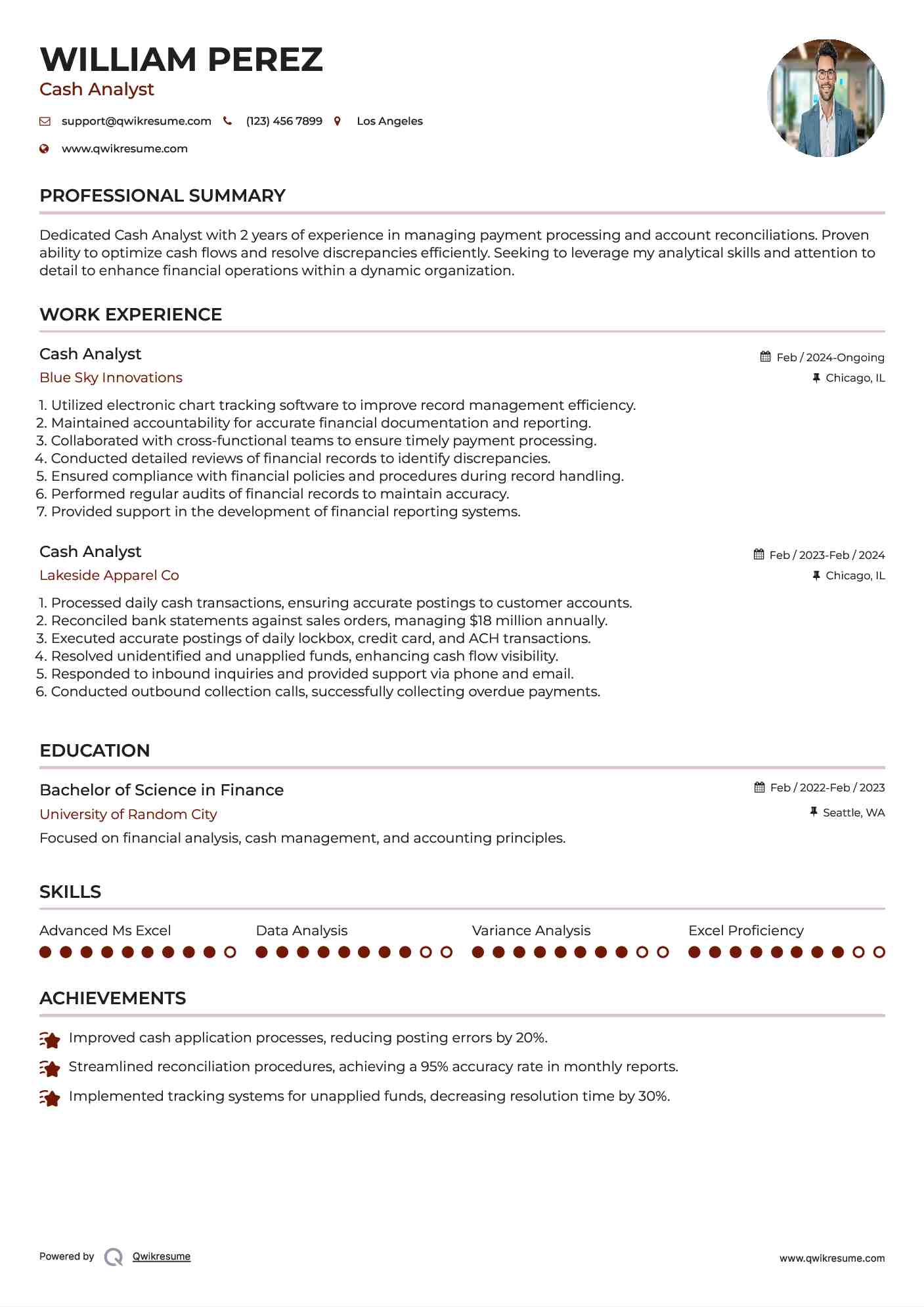 Cash Analyst Resume Format