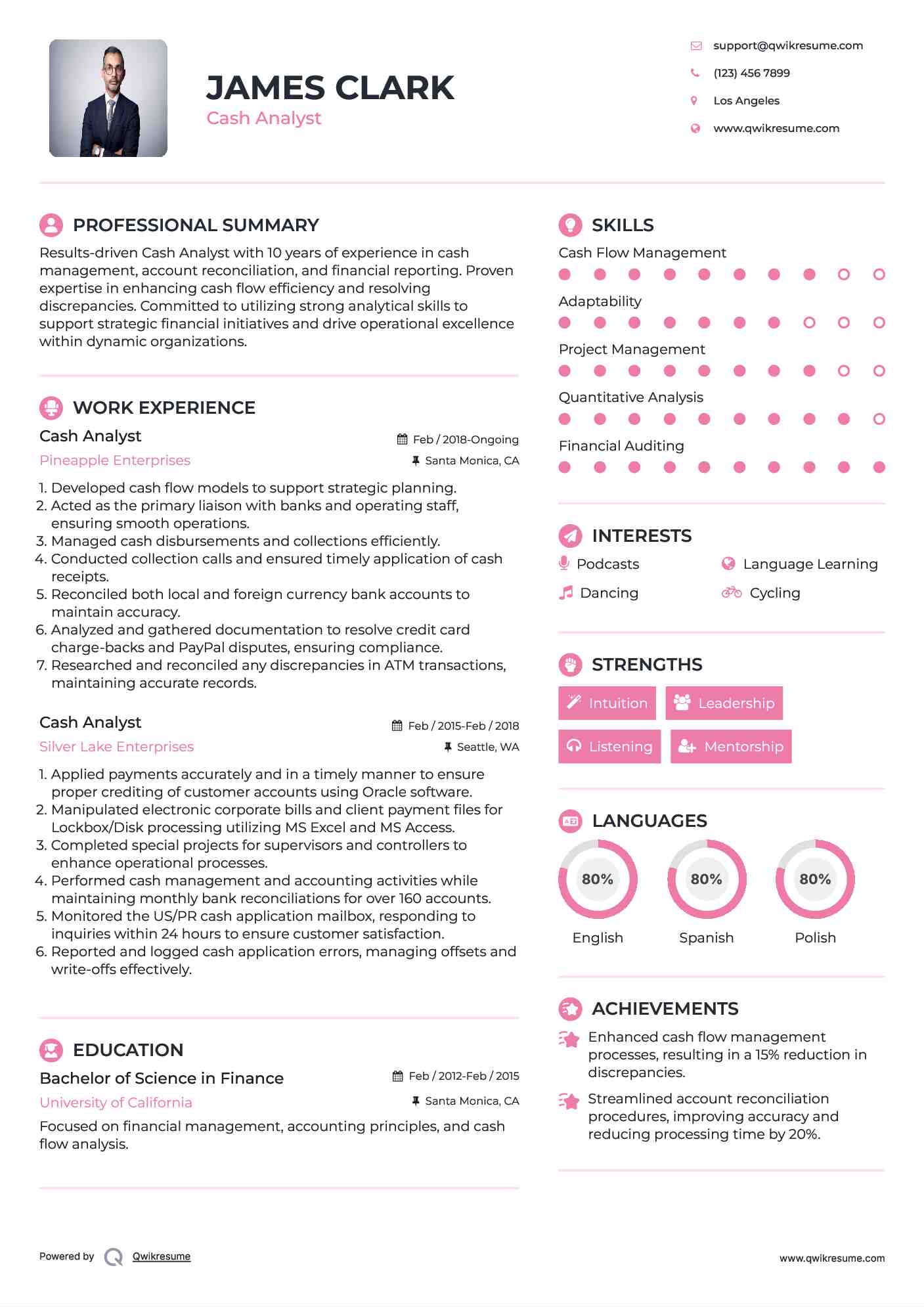 Cash Analyst Resume Format