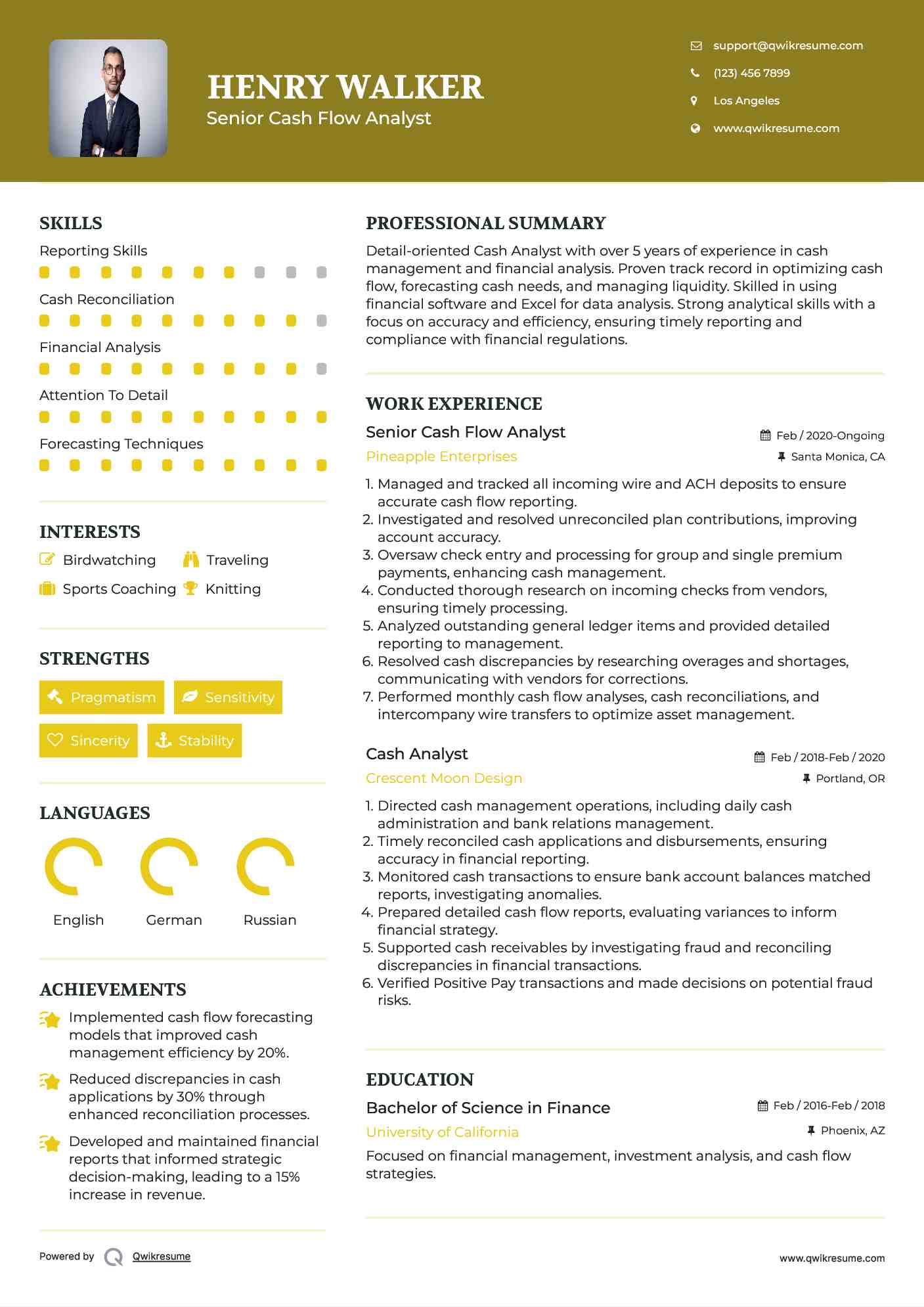 Senior Cash Flow Analyst Resume Model