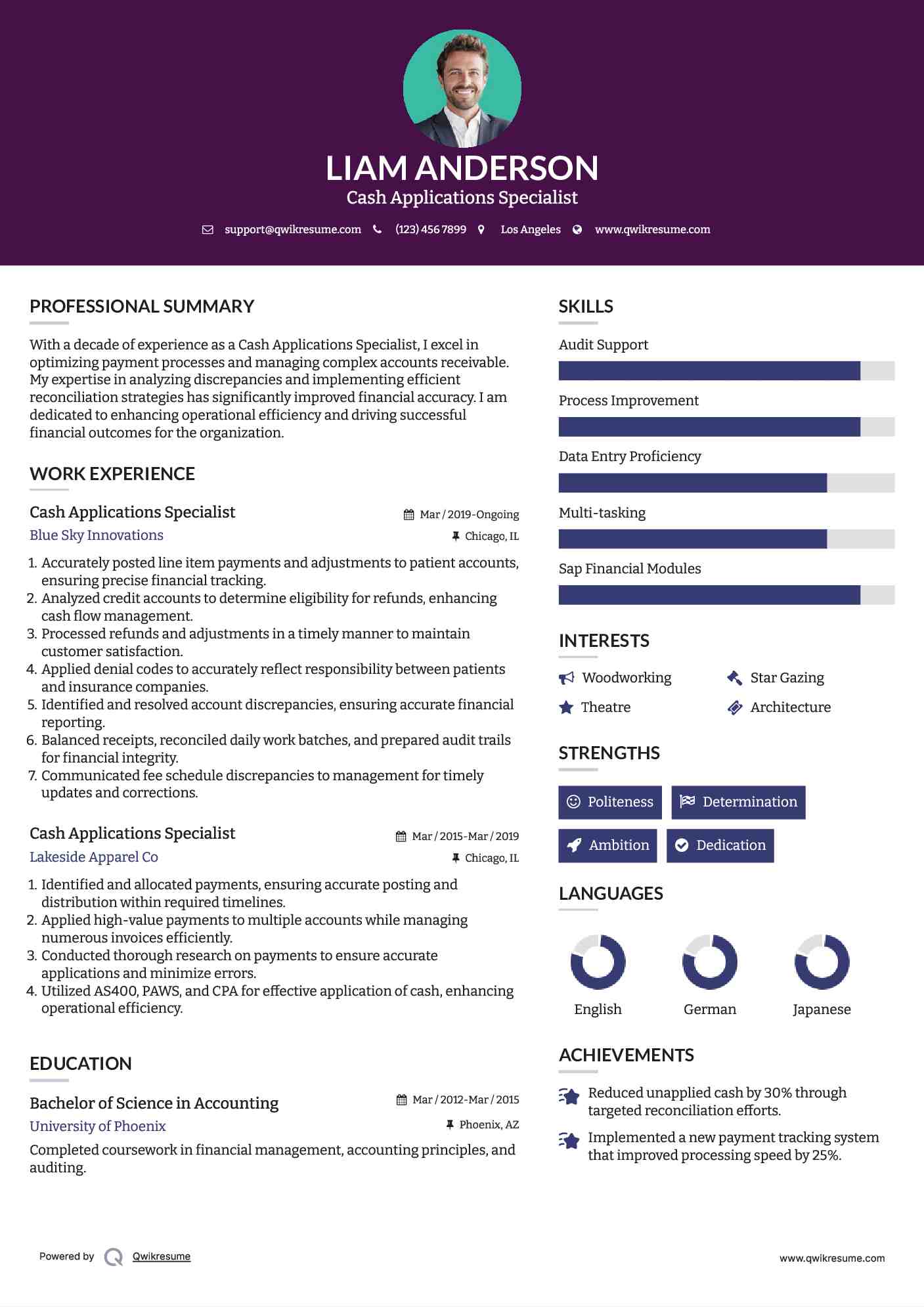 Cash Applications Specialist Resume Example
