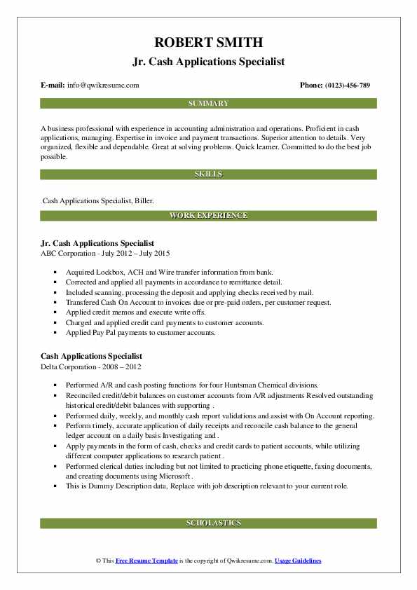 Cash Applications Specialist Resume Samples QwikResume