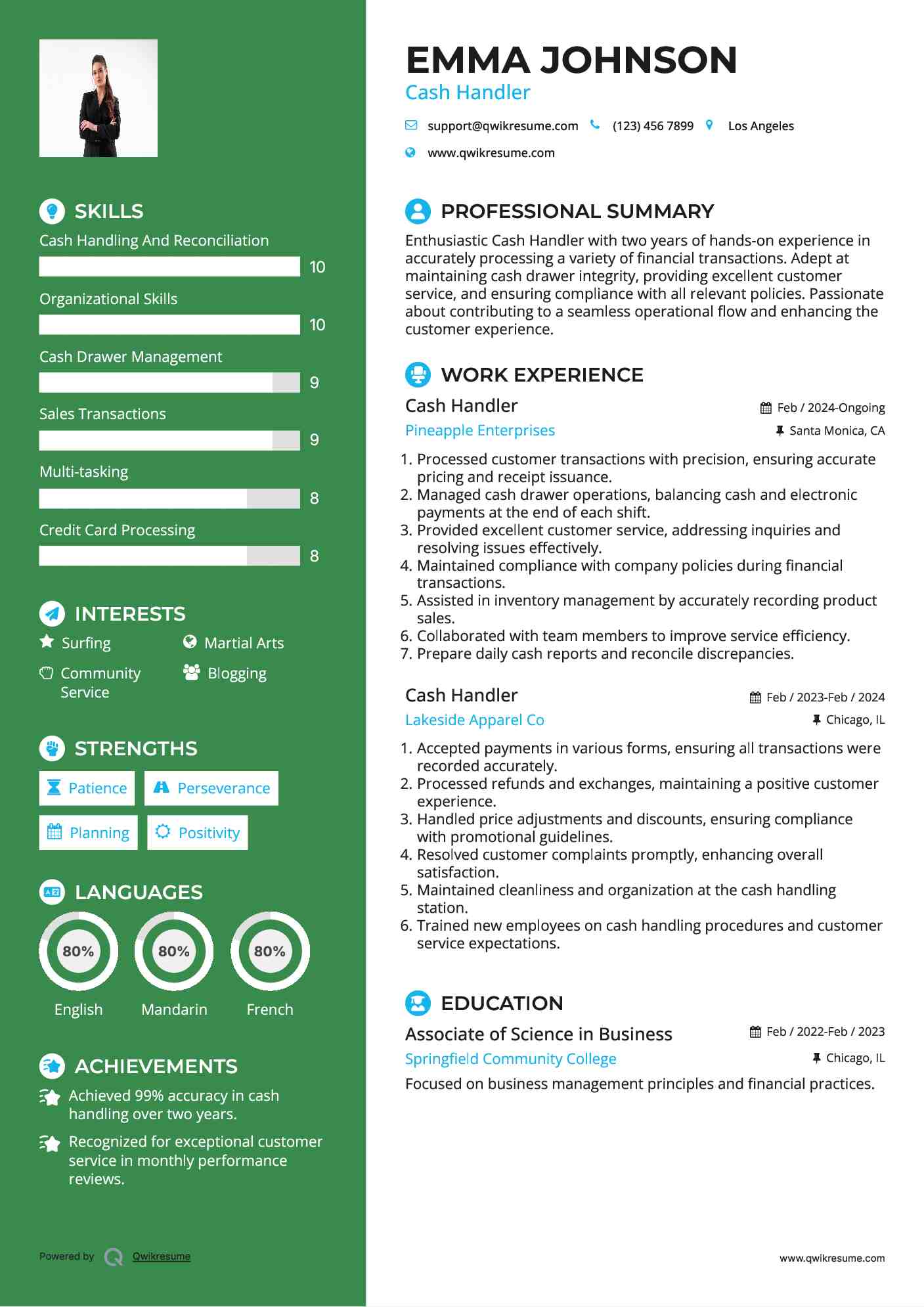 Cash Handler Resume Template