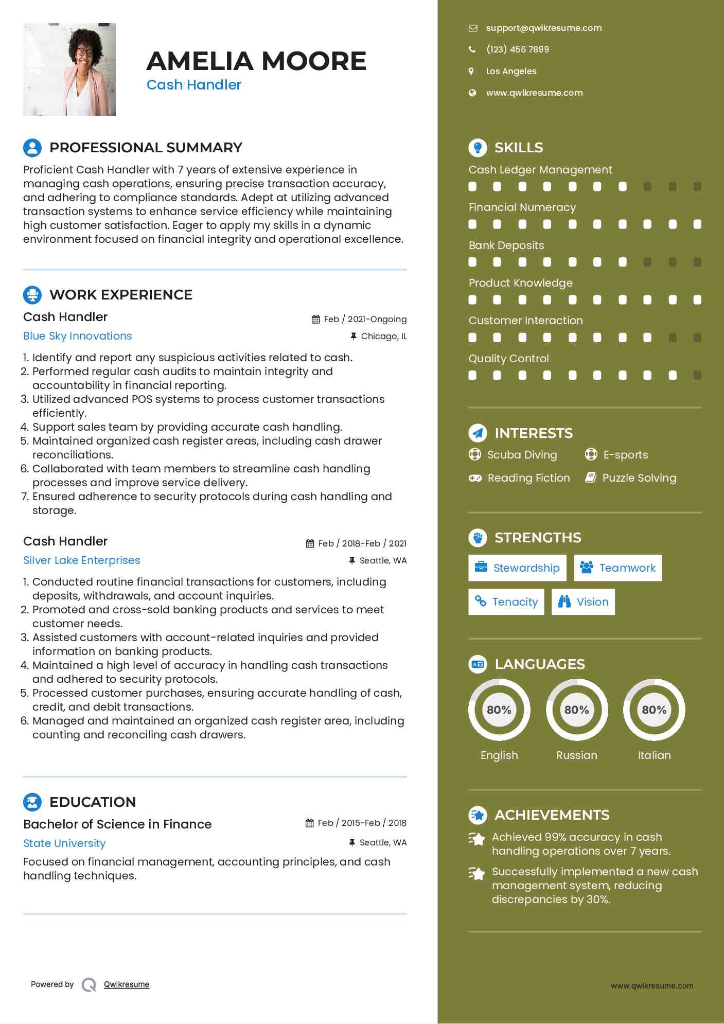 Cash Handler Resume Format