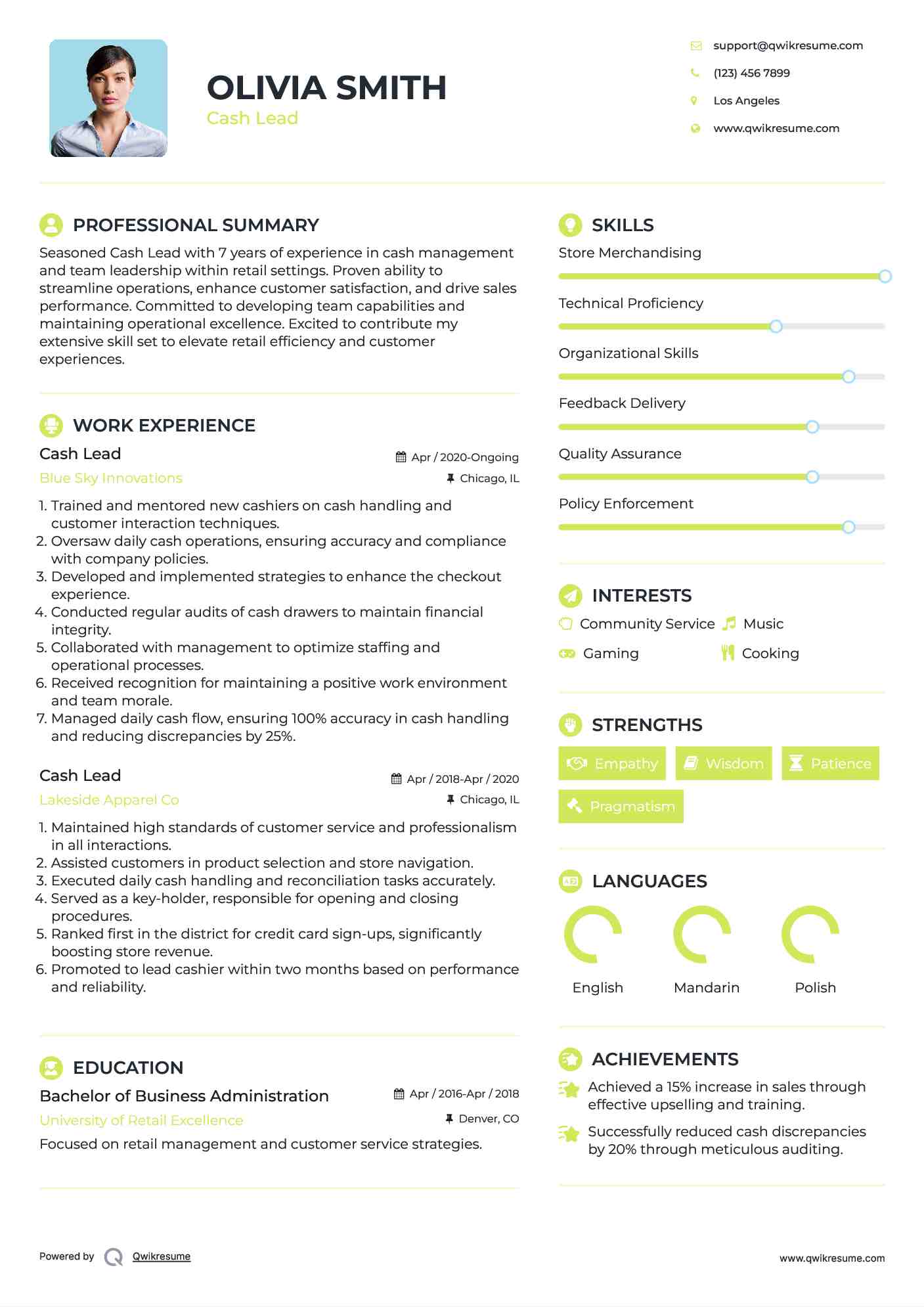 Cash Lead Resume Template