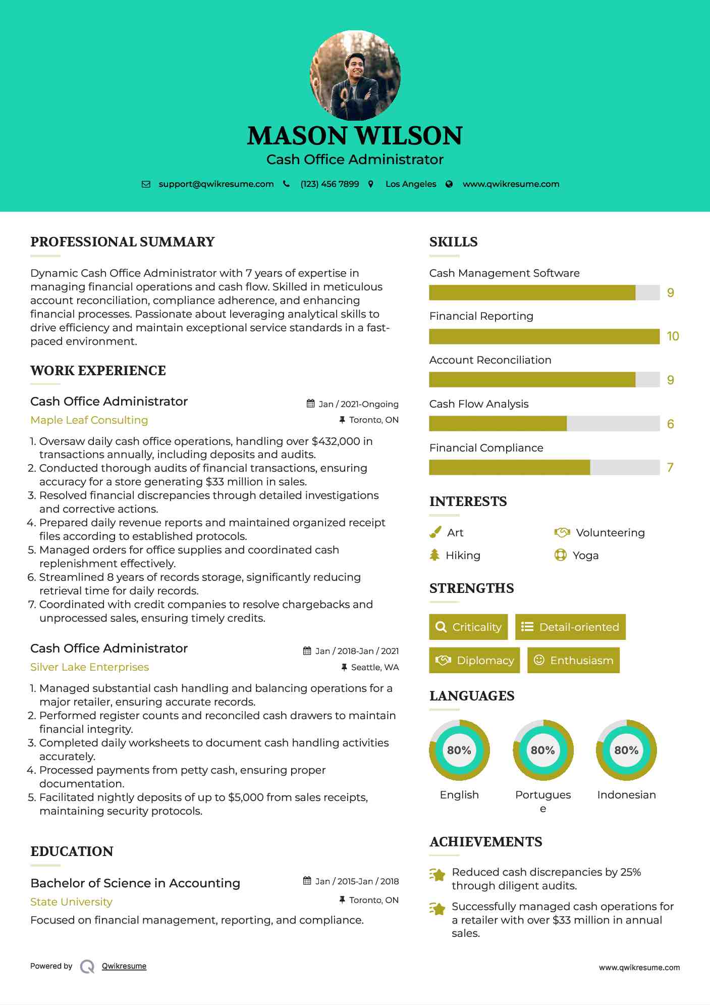 Cash Office Administrator Resume Sample