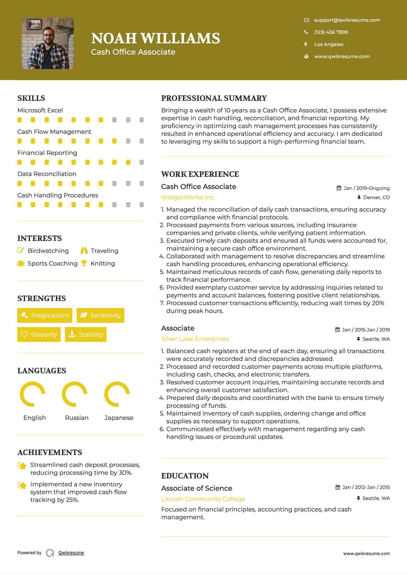 cash office associate resume example